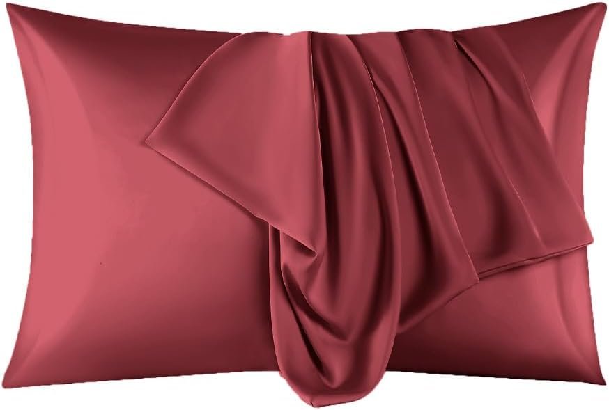 Mulberry Silk Pillowcase for Hair and Skin Standard Size,Silk Pillowcase 20″X 26″ with Hidden Soft Breathable Smooth Cooling Pillow Covers for Sleeping,Gifts for Women Men(Red, 20×26 Inches, 1 Pack)