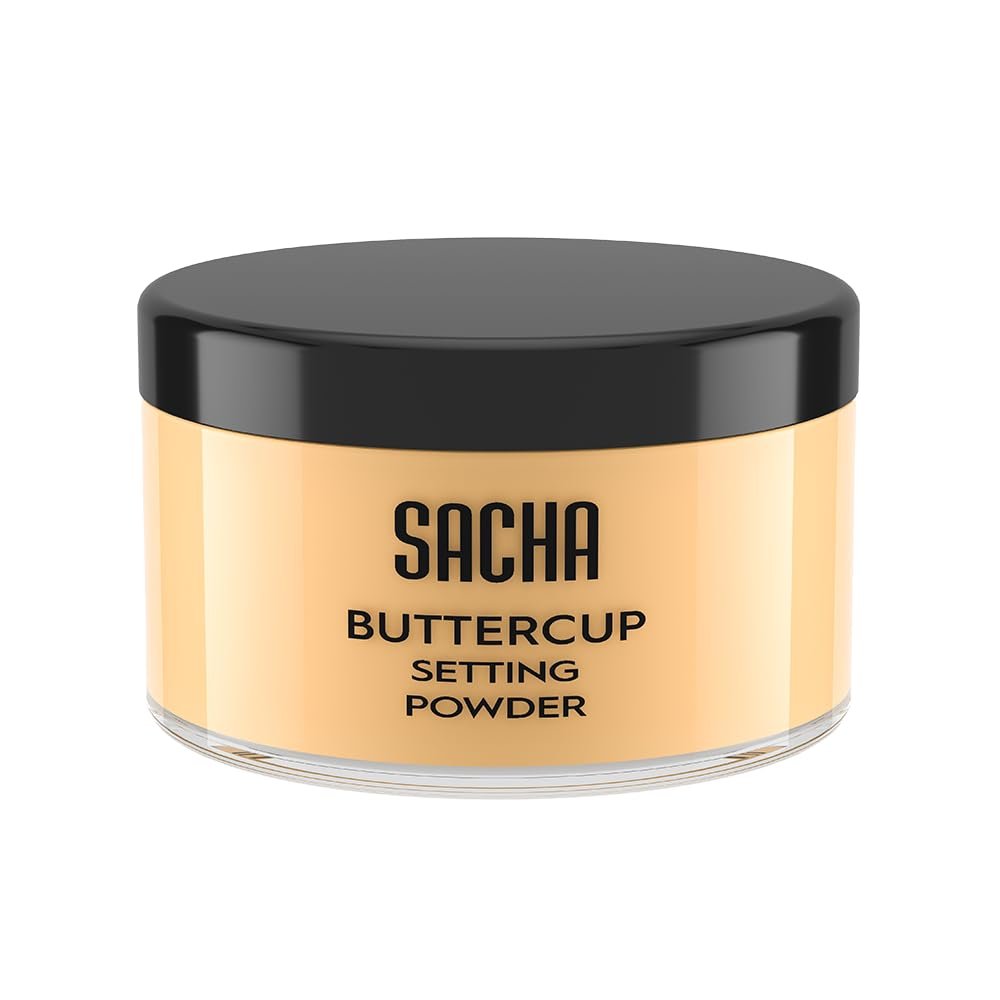 Sacha Buttercup Setting Powder – Medium to Deep Skin Tones Translucent Loose Face Powder, Flashback-Resistant, Oil Control, Long-Wear Matte Finish (1.75 oz)