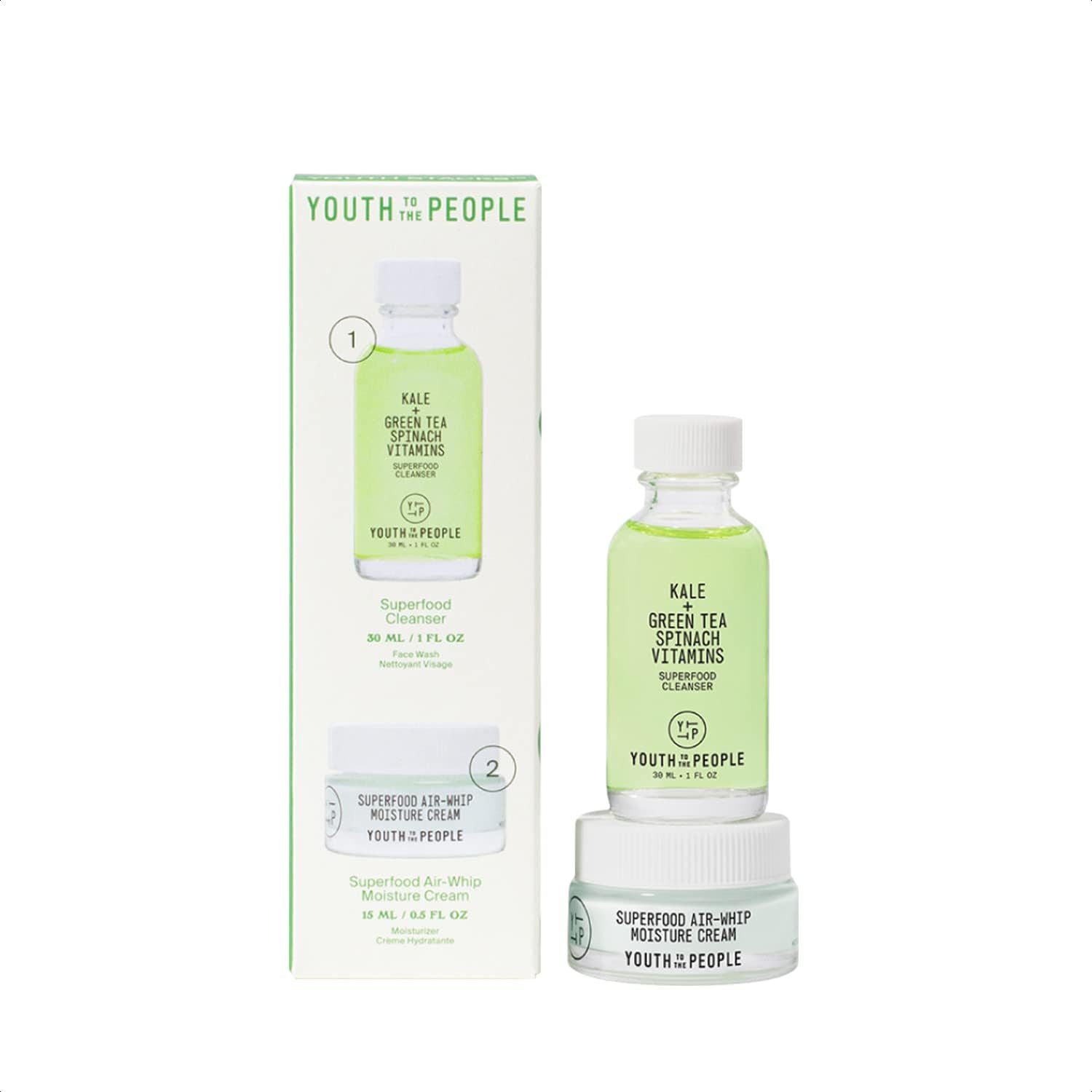 Youth To The People Daily Skin Health Youth Stack, 2-Piece Skincare Giftset – For Pores + Oily Skin, Mini Travel Essentials Set, Superfood Cleanser & Air Whip Face Moisturizer, Hydrating, Plant-Based