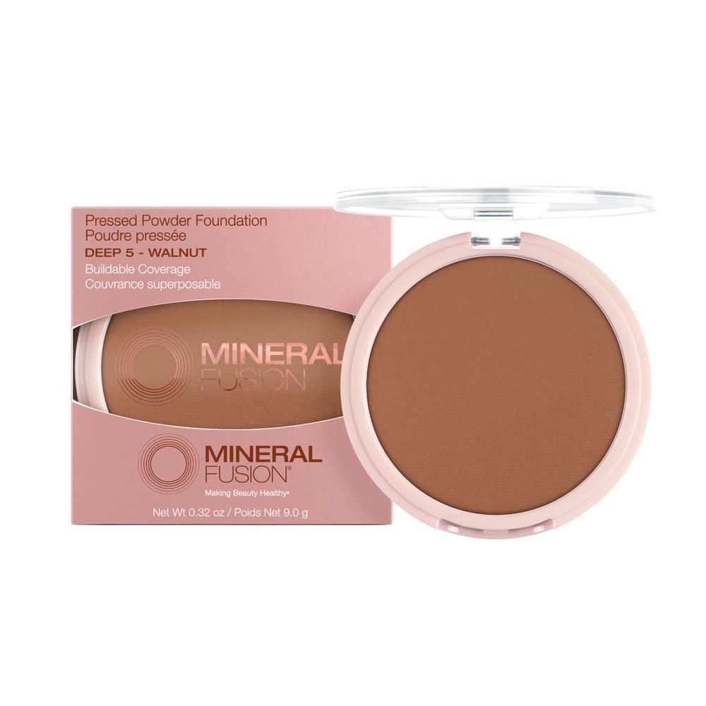 Mineral Fusion Pressed Powder Foundation, Deep 5 – Deep Skin w/Neutral Undertones, Age Defying Foundation Makeup with Matte Finish, Talc Free Face Powder, Hypoallergenic, Cruelty-Free, 0.32 Oz