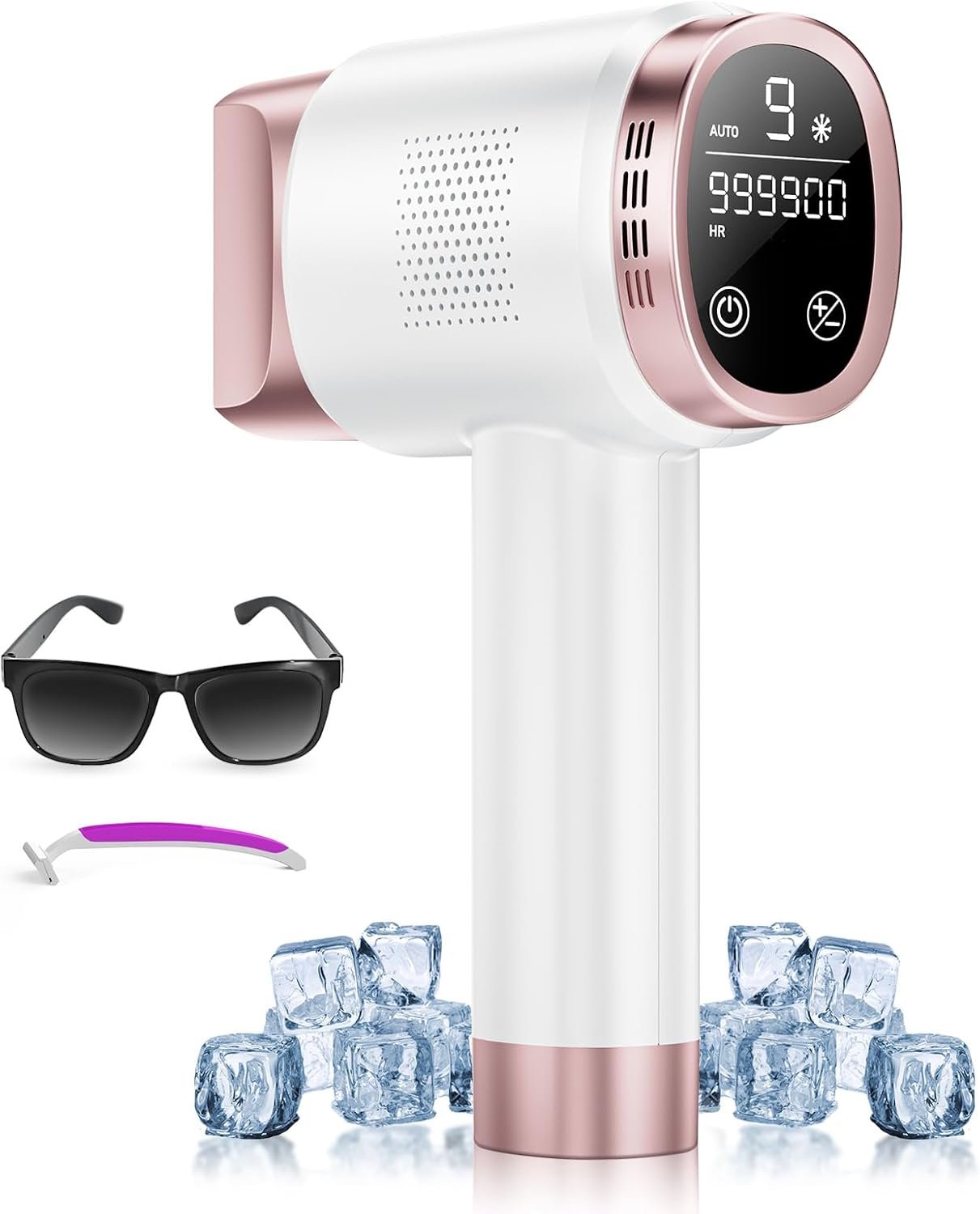 IPL Laser Hair Removal for Women and Men, Hair Removal with Ice-Cooling for Nearly Painless and Long-Lasting Result At-Home Permanent Hair Removal Device 999900 Flashes for Whole Body Use