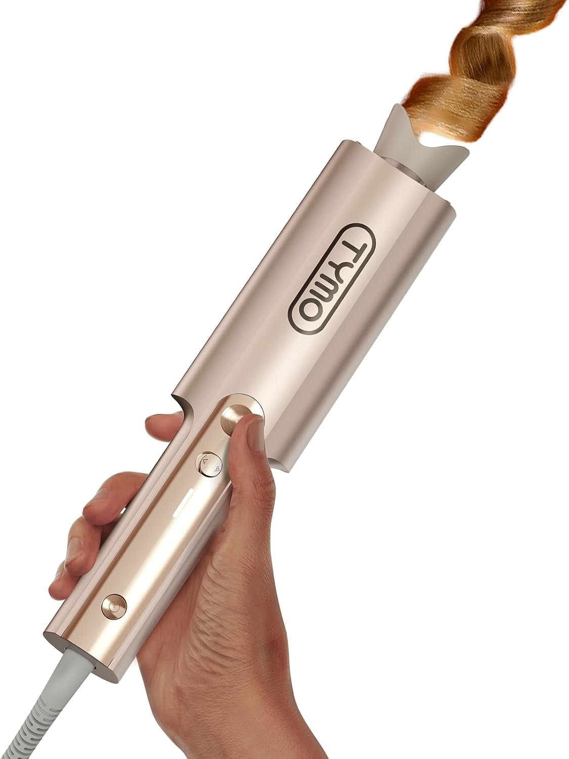 TYMO CurlPro Plus Automatic Rotating Curling Iron – Upgraded Long Barrel Curling Wand for Long Hair, Ceramic Hair Curler for Women, Anti-Scald, Tangle-Free, 600M Ionic, Dual Voltage, Gold, 1 1/4 Inch