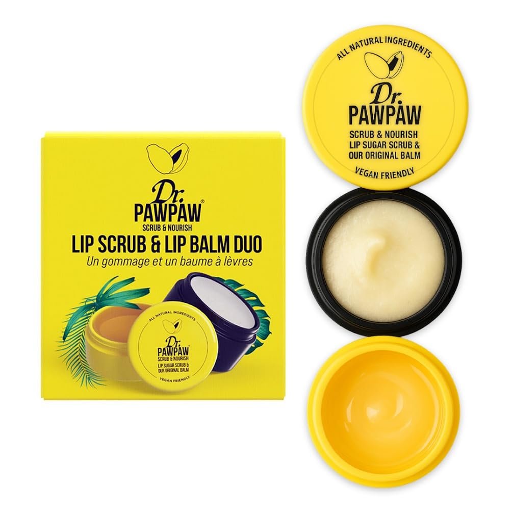 Dr. PawPaw Lip Scrub and Lip Balm Duo – Vegan Lip Scrub Exfoliator and Hydrating Lip Balm with Pawpaw, Aloe, Olive and Castor Oils – 0.55 oz