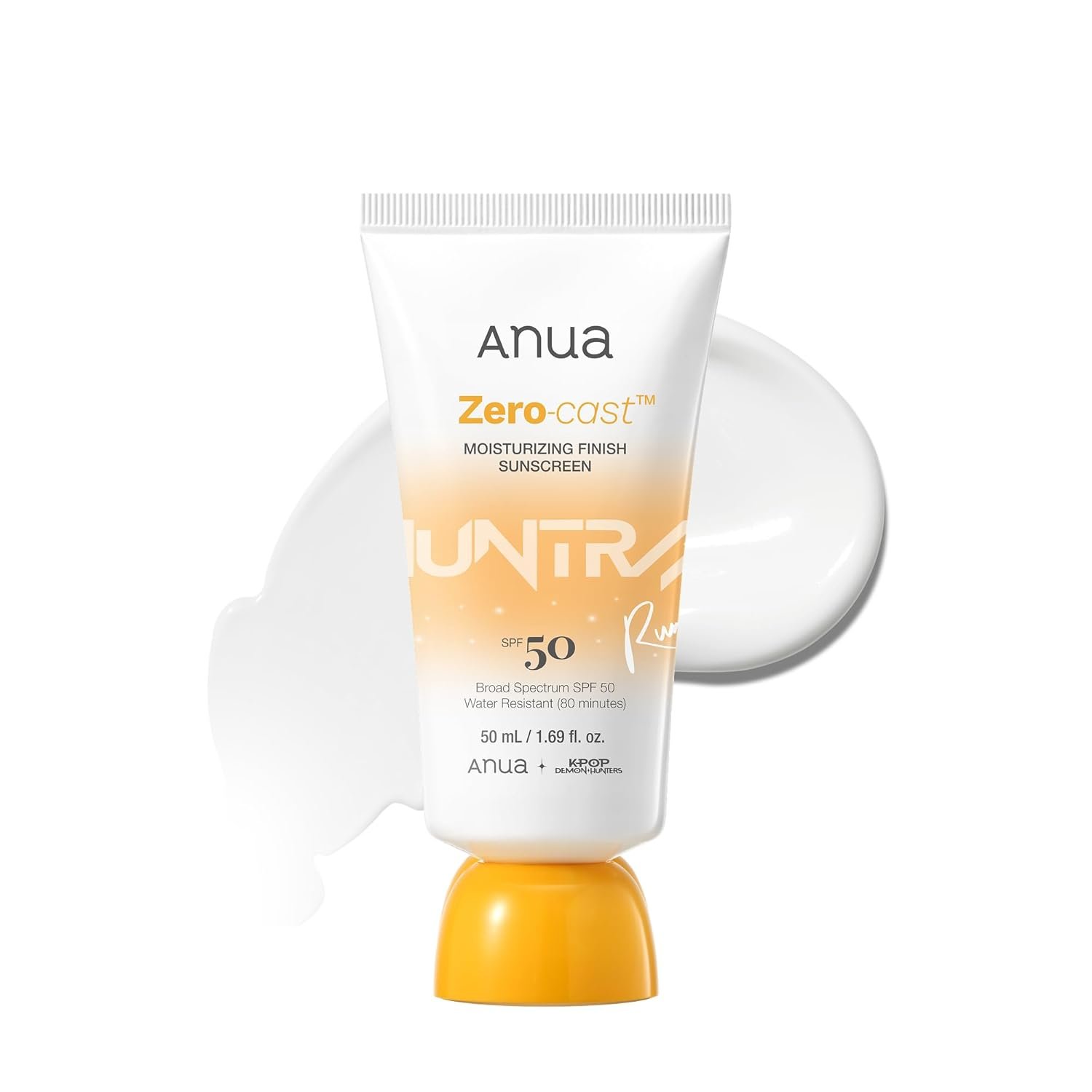 Anua, Zero-Cast Moisturizing Sunscreen SPF 50, Glow Natural Sunscreen for face, No White Cast, Hyaluronic Acid, Niacinamide, Oil-Free, KPop Demon Hunters, Korean Skincare, 1.69 fl oz