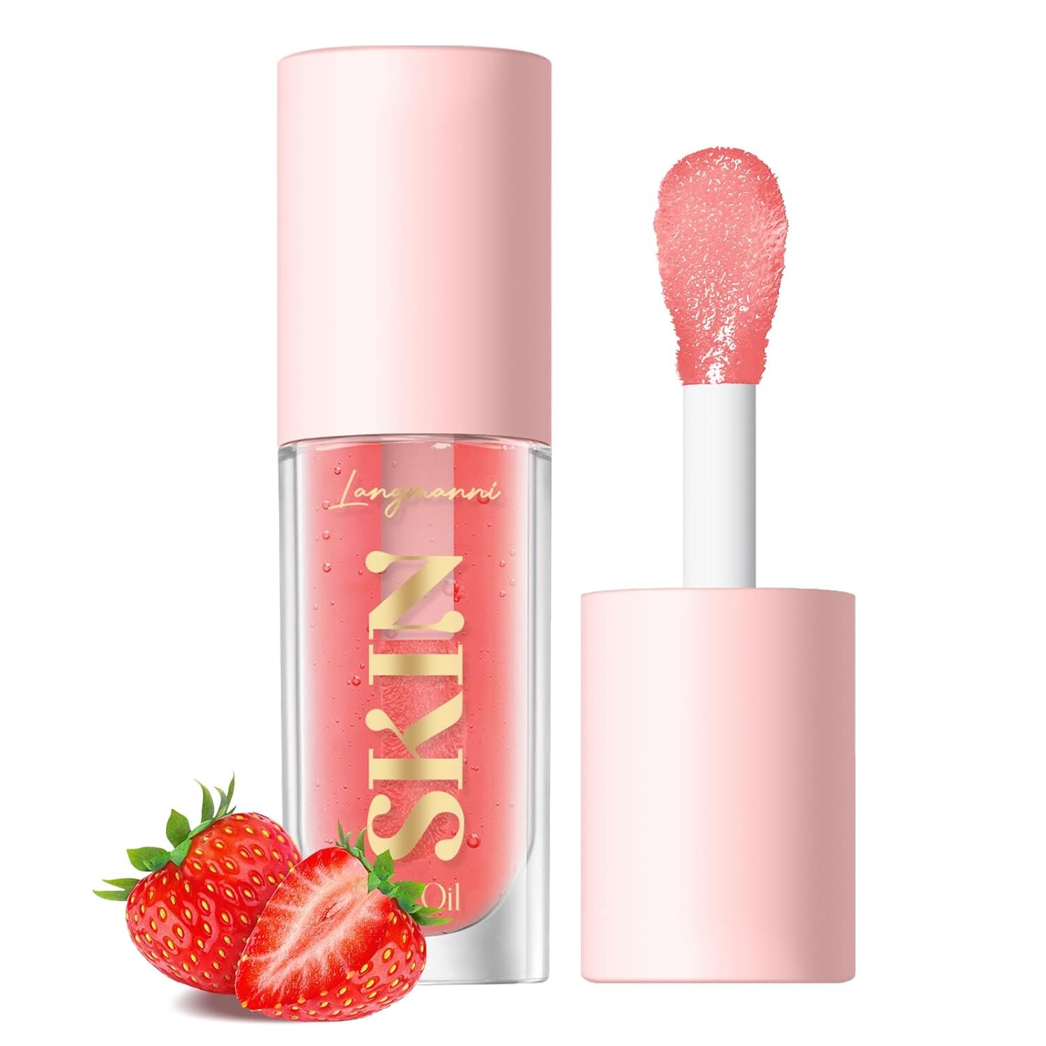 LANGMANNI Moisturizing Lip Oil,No-Sticky Lip Gloss Lip Balm Lip Care,Fruit Flavoured Lip Oil For Dry Lip’s Moisturizing Hydrating And Nourishing ((Strawberry))