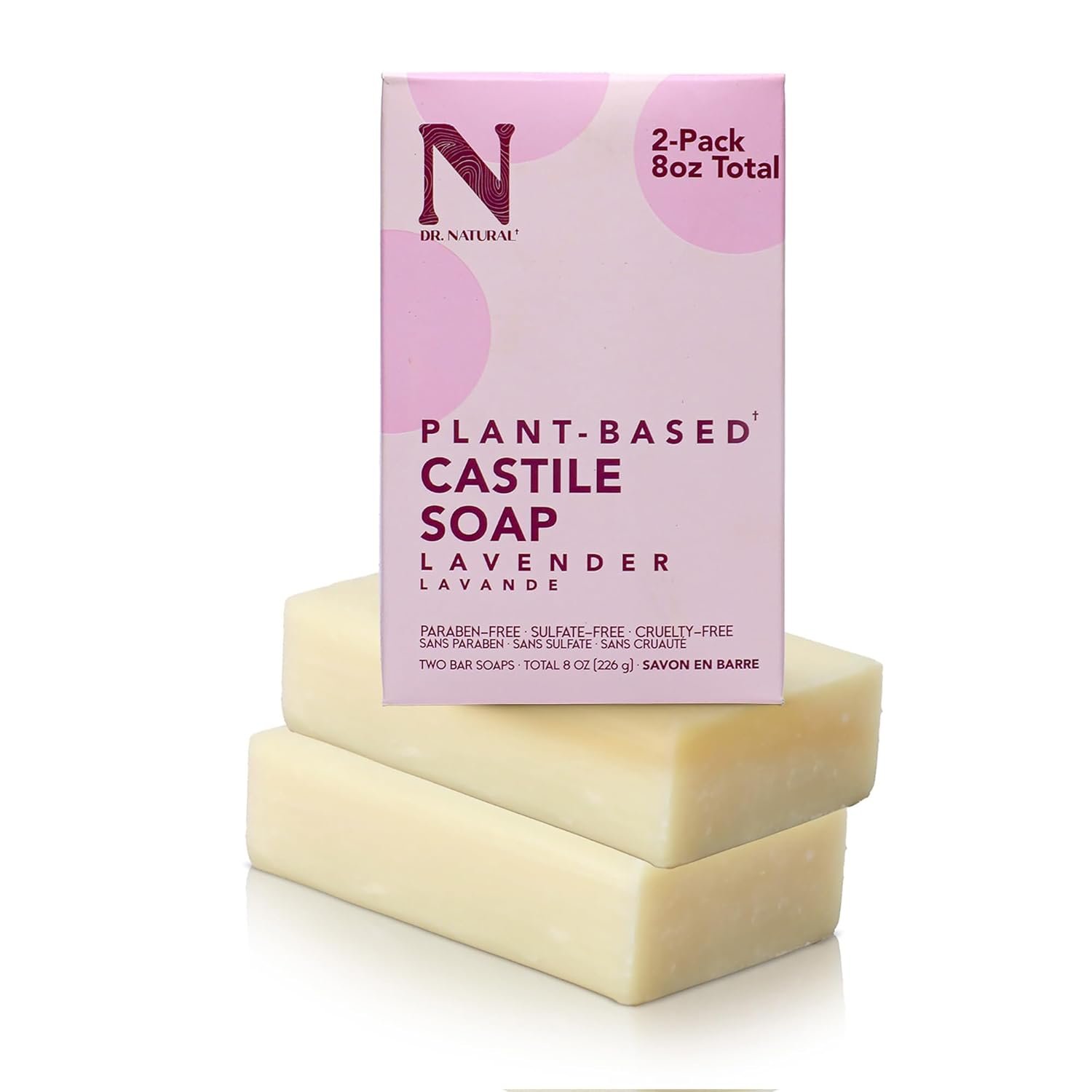 Dr. Natural Castile Bar Soap – Multipurpose Soap Bar with Anti-Acne Properties – For Face, Body and Hair – Sensitive Skin Body Wash – Lavender – 2 pcs