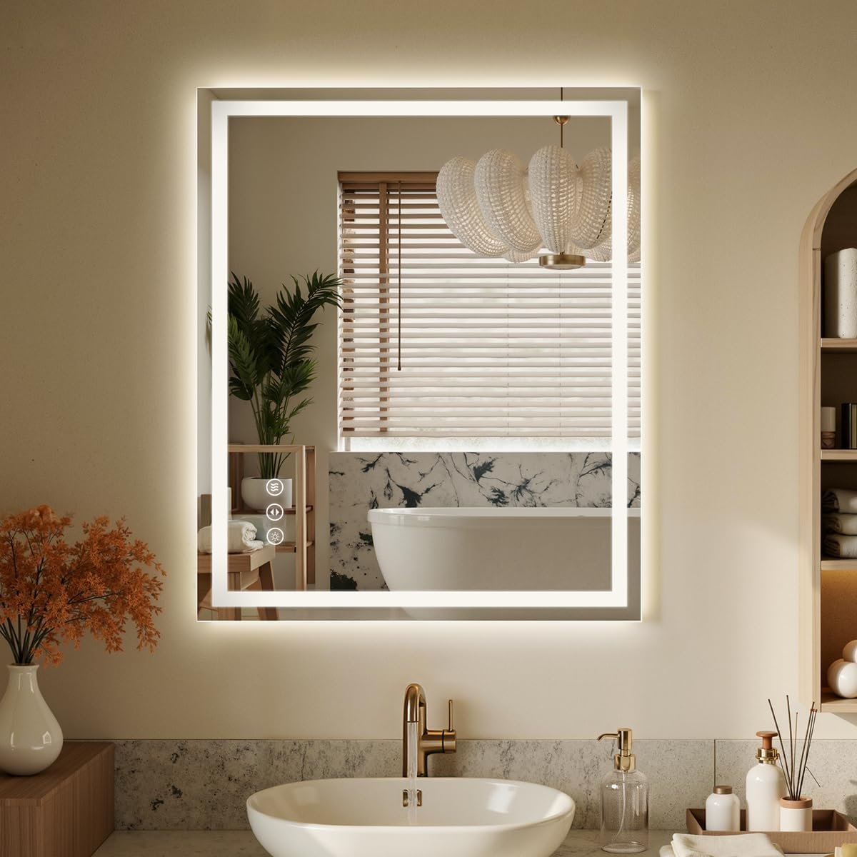 30×36 LED Bathroom Mirror with Lights – Dimmable, Anti-Fog, 3 Color Backlit & Front Lit Mirror for Bathroom, Shatter-Proof Tempered Glass, Easy Installation