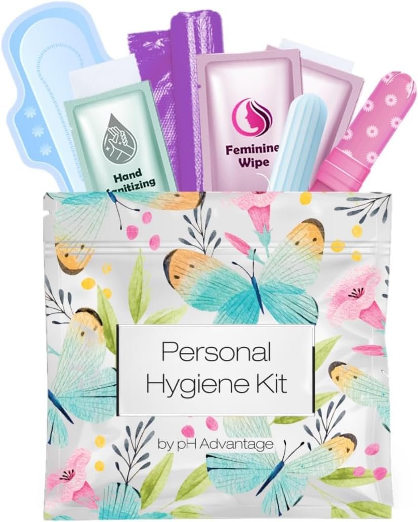 Menstrual Kit All-in-One | Convenience on The Go | Single Period Kit Pack for Travelling, Tweens & Teenagers | Individually Wrapped Feminine Hygiene Products (Butterflies)