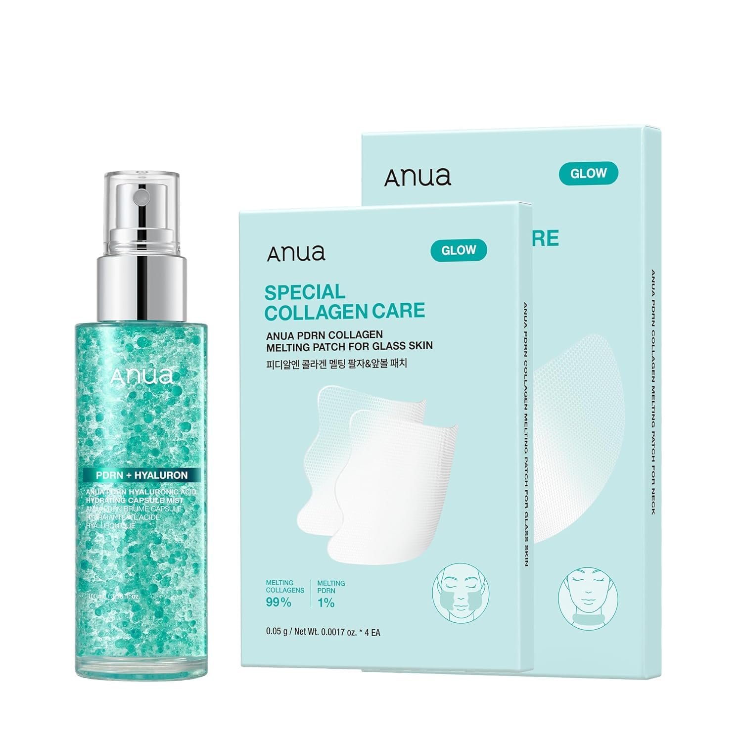 ANUA PDRN Collagen Plumping & Firming Care Set, PDRN Salmon DNA Glow Serum Spray, Collagen Patch Neck & Facial Fine Line, Face Mist & Melting Duo for Perfect Home Care, Korean Skincare Set