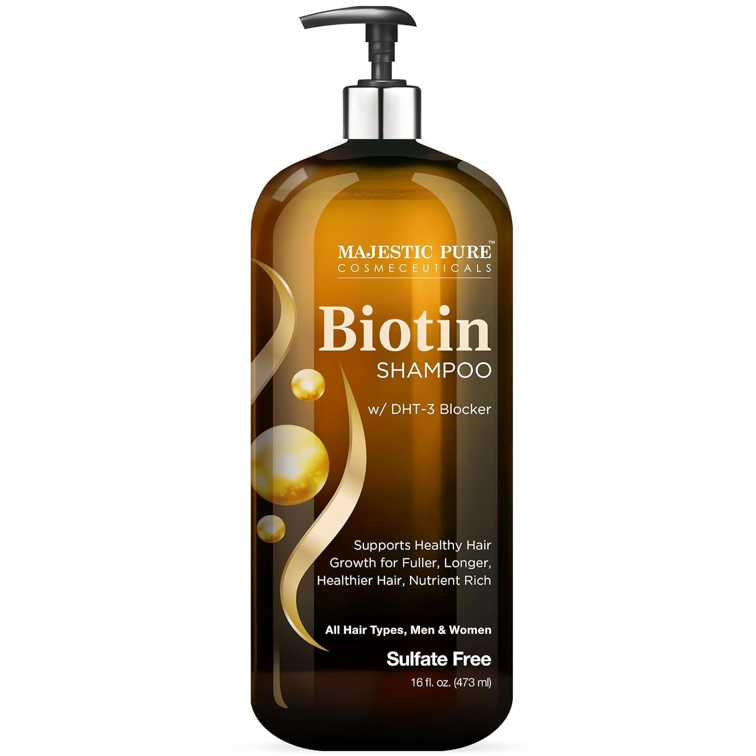 Majestic Pure Biotin Shampoo – Volumizing Shampoo for Hair Loss – with DHT-3 Blocker – Hydrating & Nourishing – Sulfate Free, for Men & Women – Thin Hair Shampoo – 16 fl oz