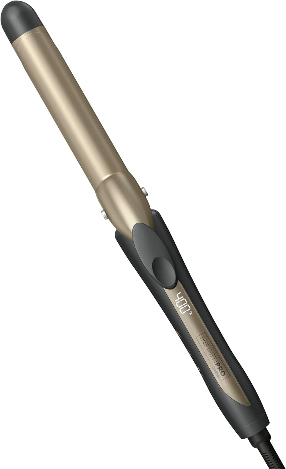 INFINITI PRO CONAIR Tourmaline Ceramic 1-Inch Curling Iron, Clamp Curling Iron, 1-Inch Barrel Produces Classic Curls, Hair Curler for Use on Short, Medium, and Long Hair, Champagne/Gray