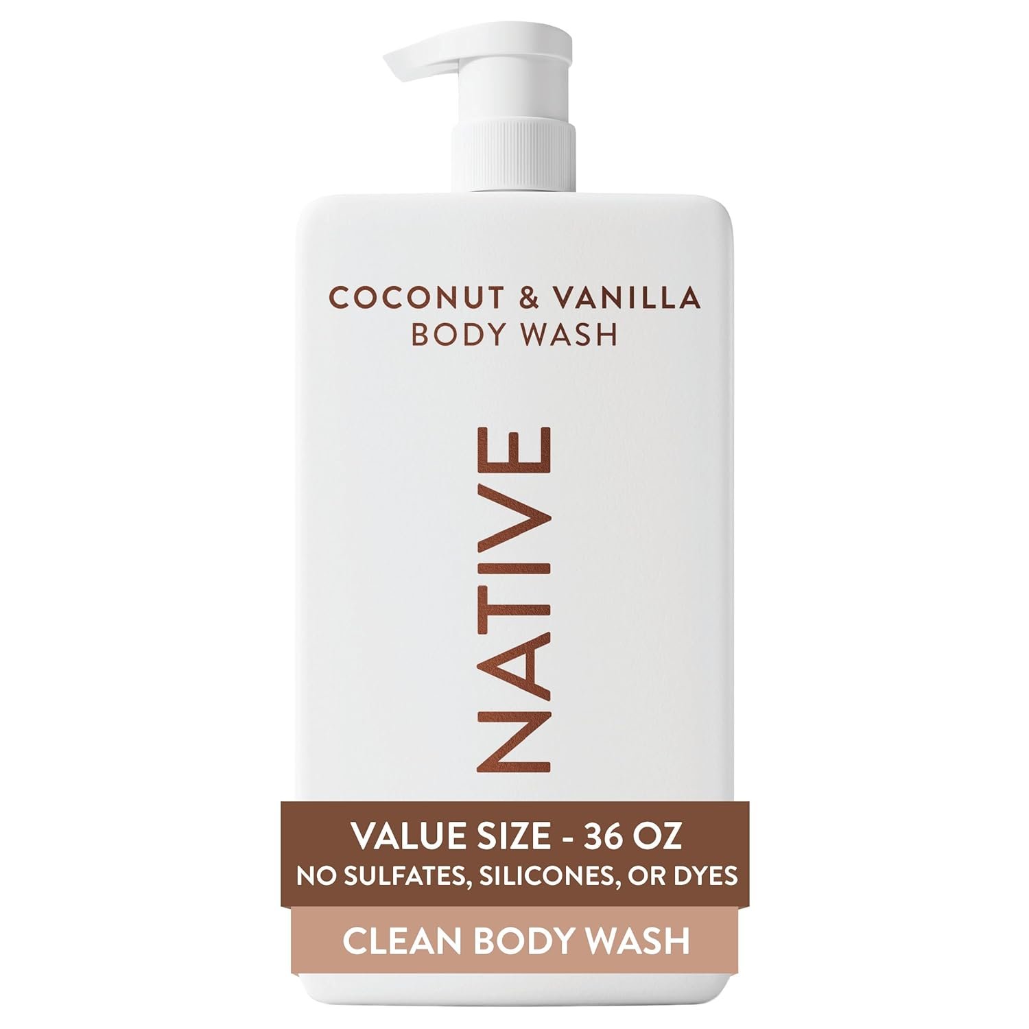 Native Body Wash for Women & Men, Coconut & Vanilla, 36 oz Pump Bottle, Sulfate-Free & Gentle