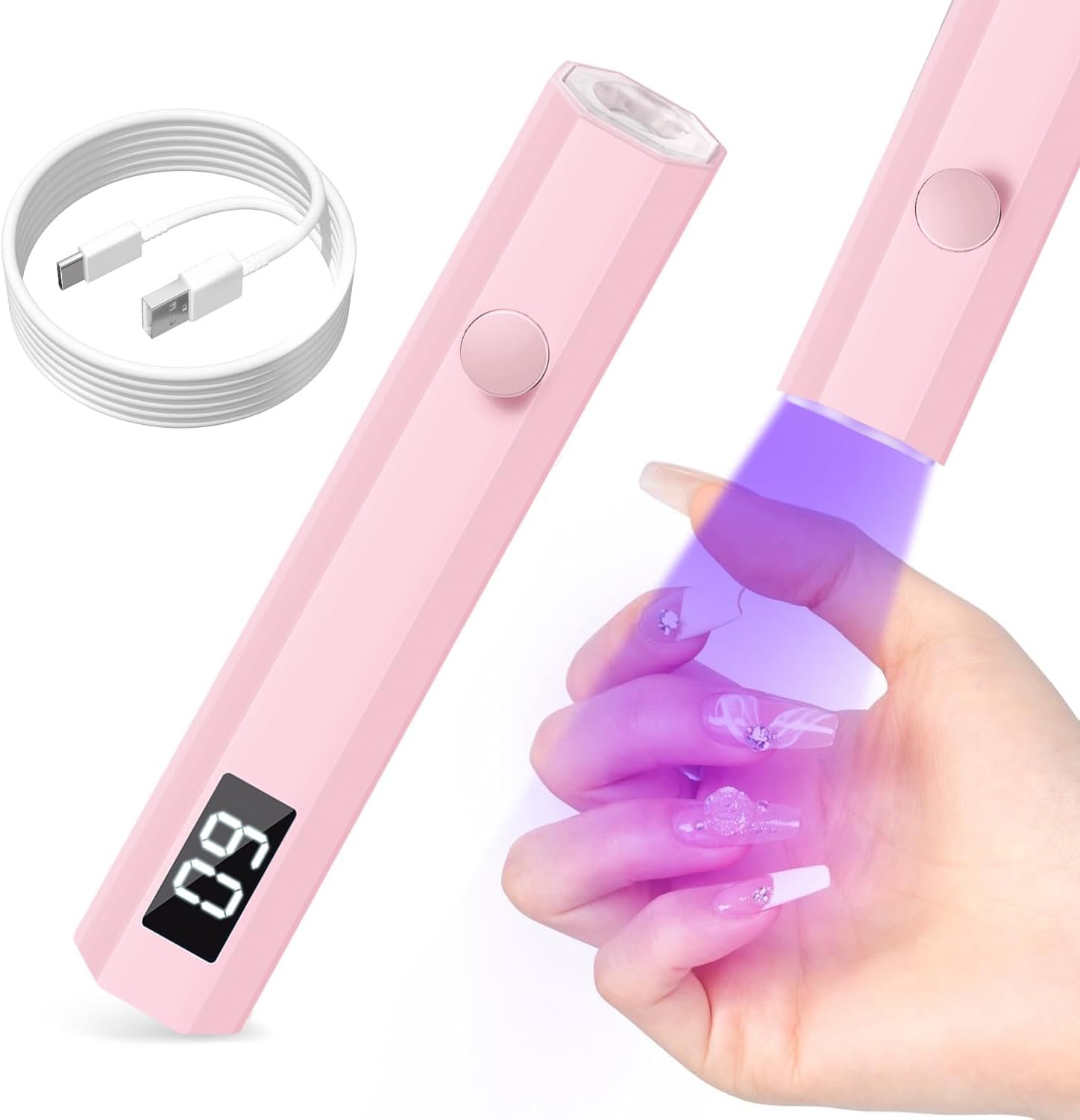 mlogiroa UV Nail Light Handheld UV Light for Nails 3W Portable Led Lamp with 2 Timer Settings 20/60s for Gel Polish Home DIY Salon Women(Pink)