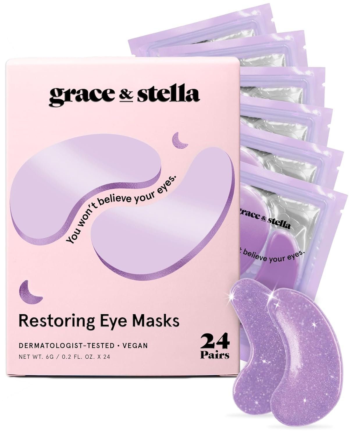 grace & stella Retinol Under Eye Patches for Puffy Eyes & Dark Circles – Restoring Gel Under Eye Masks with Hyaluronic Acid – Birthday Gifts for Women, Bachelorette Party Favors (Purple, 24 Pairs)