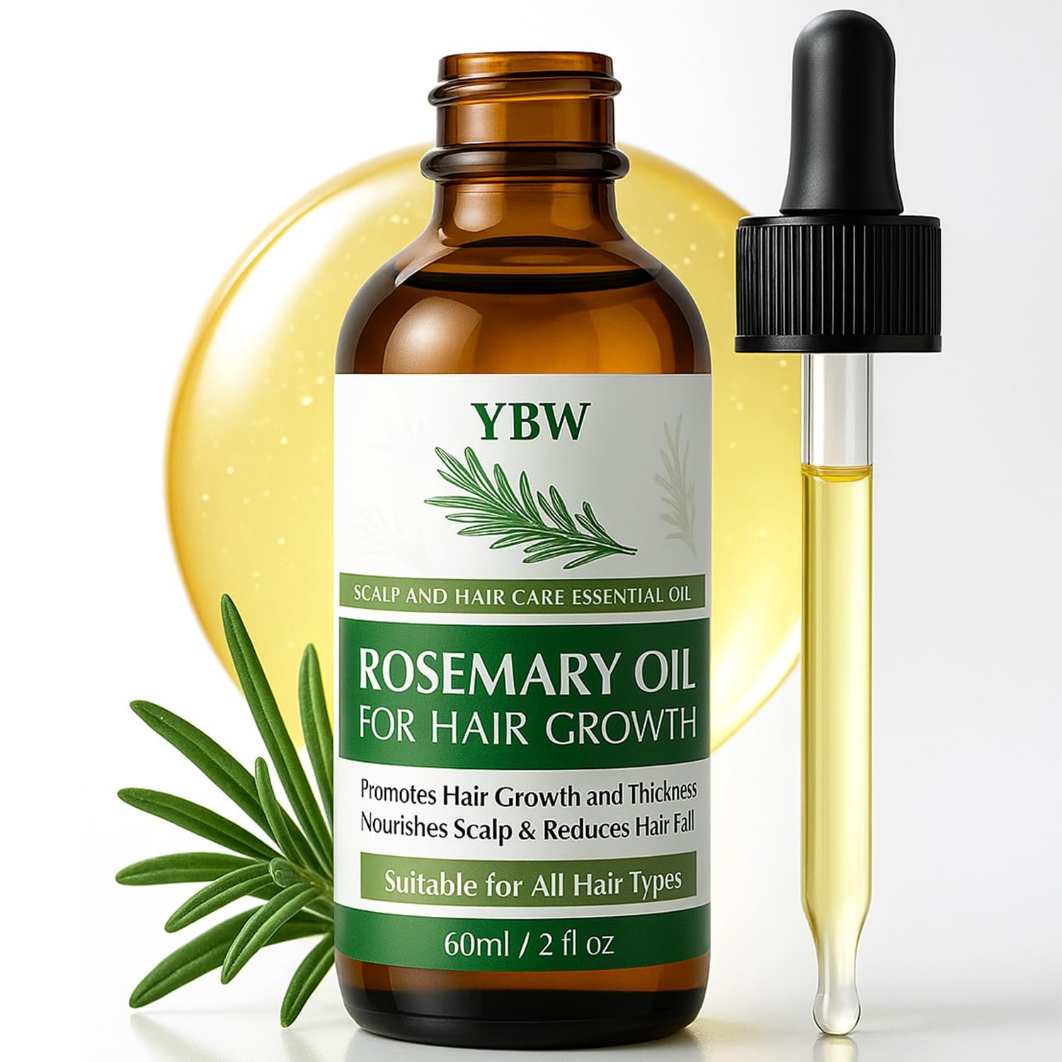 YBW Rosemary Oil for Hair Growth – Organic Rosemary Hair Oil with Biotin, Castor and Jojoba– Strengthens, Nourishes and Thickens – Lightweight Essential Treatment for Scalp for Women and Men