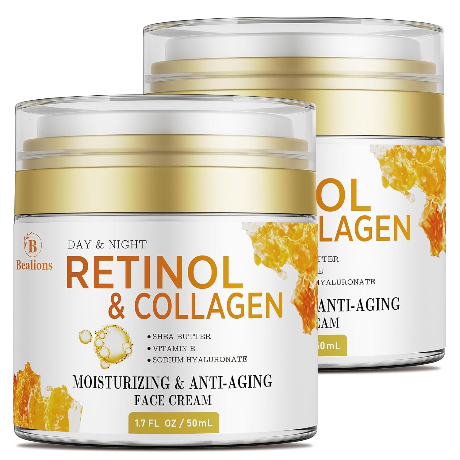 Retinol Cream for Face Anti Aging: Wrinkle Cream for Face Neck with Collagen Hyaluronic Acid – Night Moisturizer for Men Women – Facial Skin Care Gift for Mom Dad Sister (2 Packs)