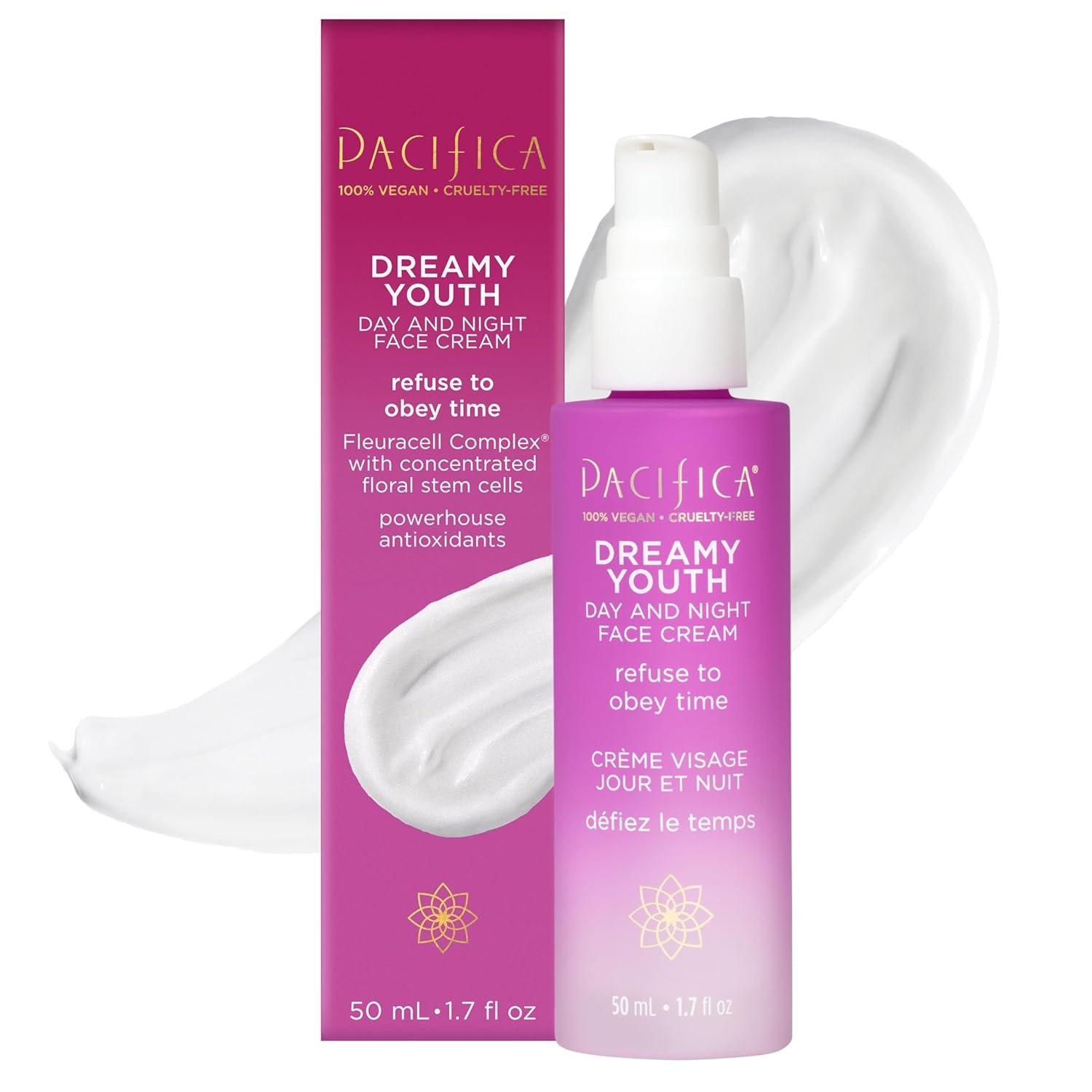 Pacifica Face Moisturizer Lotion – Dreamy Youth Day & Night Face Cream, Daily Skincare, Grapeseed Oil, Peptides, Hydrating, Facial Lotion, Skincare, For Dry Skin, Vegan, 1.7 fl oz (1 Count)
