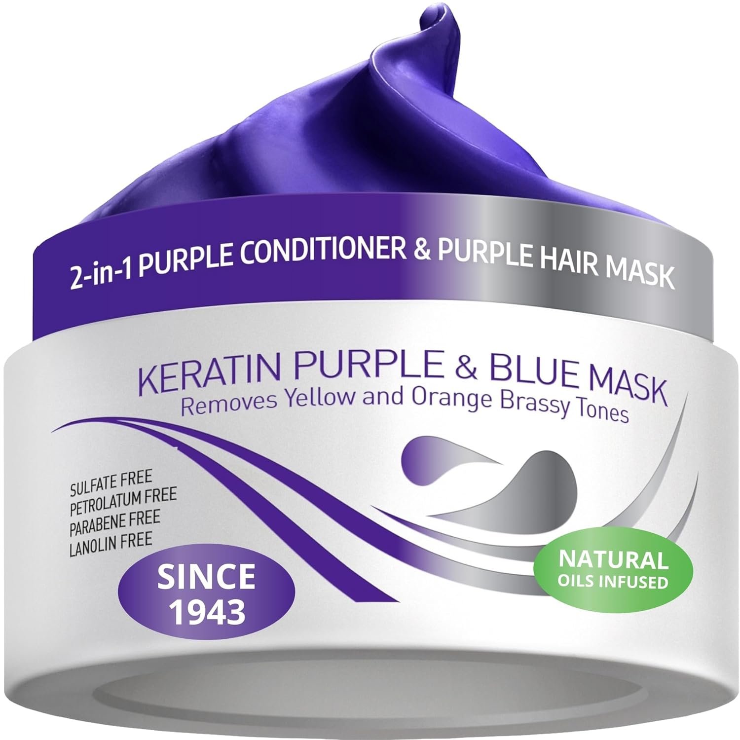 VITAMINS hair cosmetics Keratin Purple Hair Mask – Blue Hair Mask Deep Conditioner Treatment – Blonde Toner to Neutralize Brassiness in Brassy Blonde, Silver, White, Gray & Brown Locks