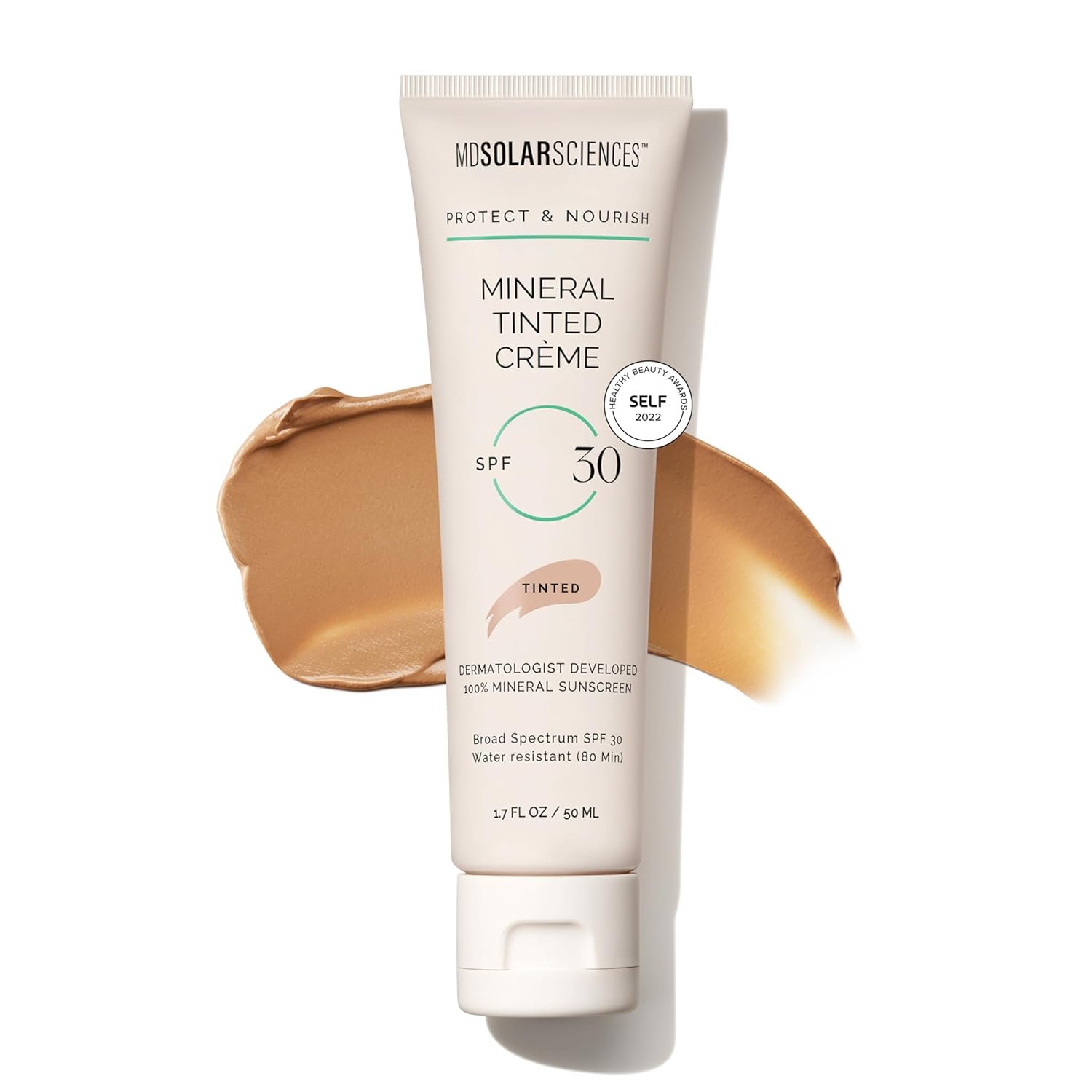 MDSolarSciences Mineral Tinted Crème Sunscreen SPF 30 | Water-Resistant, Broad Spectrum UV Protection | Blendable Micronized Zinc Oxide Cream | Natural Matte Finish for All Skin Types (1.7 Fl Oz)