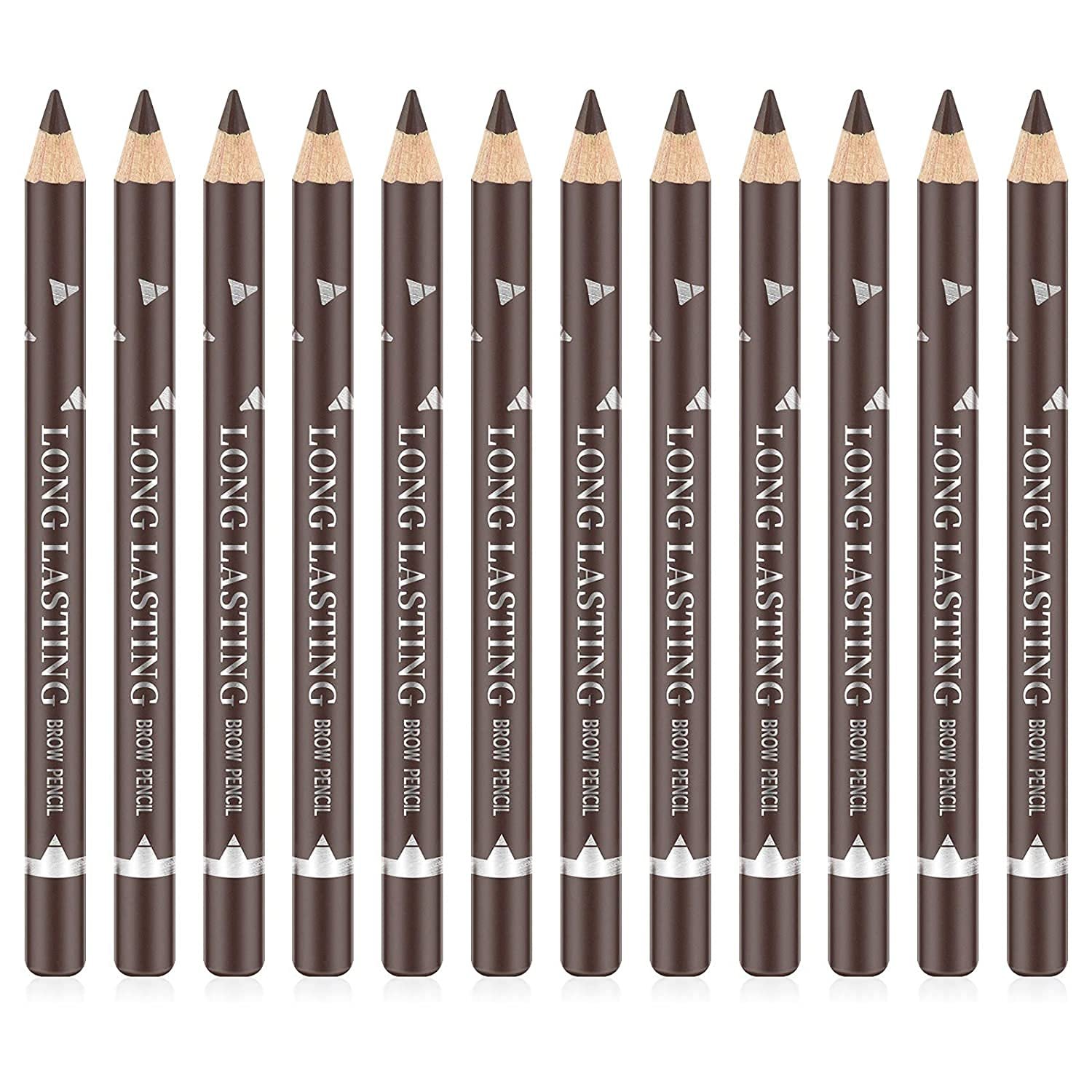 Go Ho 12 PCS Dark Brown Eyebrow Eyeliner Pencils,Sweatproof Eyebrow Pencil,Long-lasting Nice Color Eye Brow Gel Pen Makeup Brow Tint Sticks（Dark Brown）