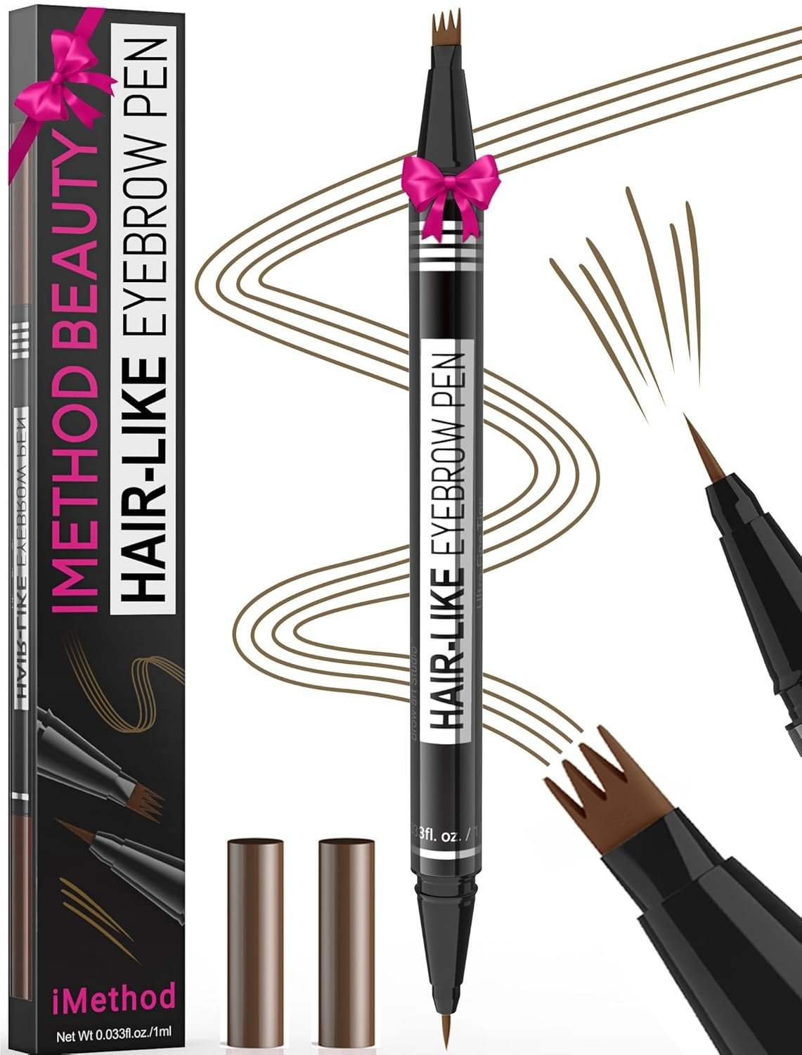 iMethod Microblading Eyebrow Pen – Eyebrow Pencil Magical 2-in-1 Dual-Ended Eye Brow Pencils for Women with 4-Fork-Tip & Ultra Precise Brush-Tip Create Natural Hair-Like Brows, Last All-Day, Brown