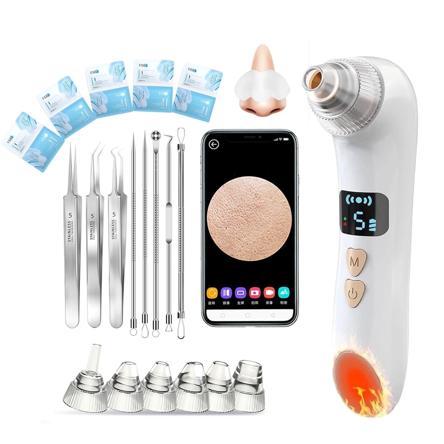 Blackhead Remover Vacuum Heat Visible, Pore Vacuum with Heating & HD Camera, Black Head Extractions Tool for Men and Women Pore Cleaner Facial Skincare Kits Set