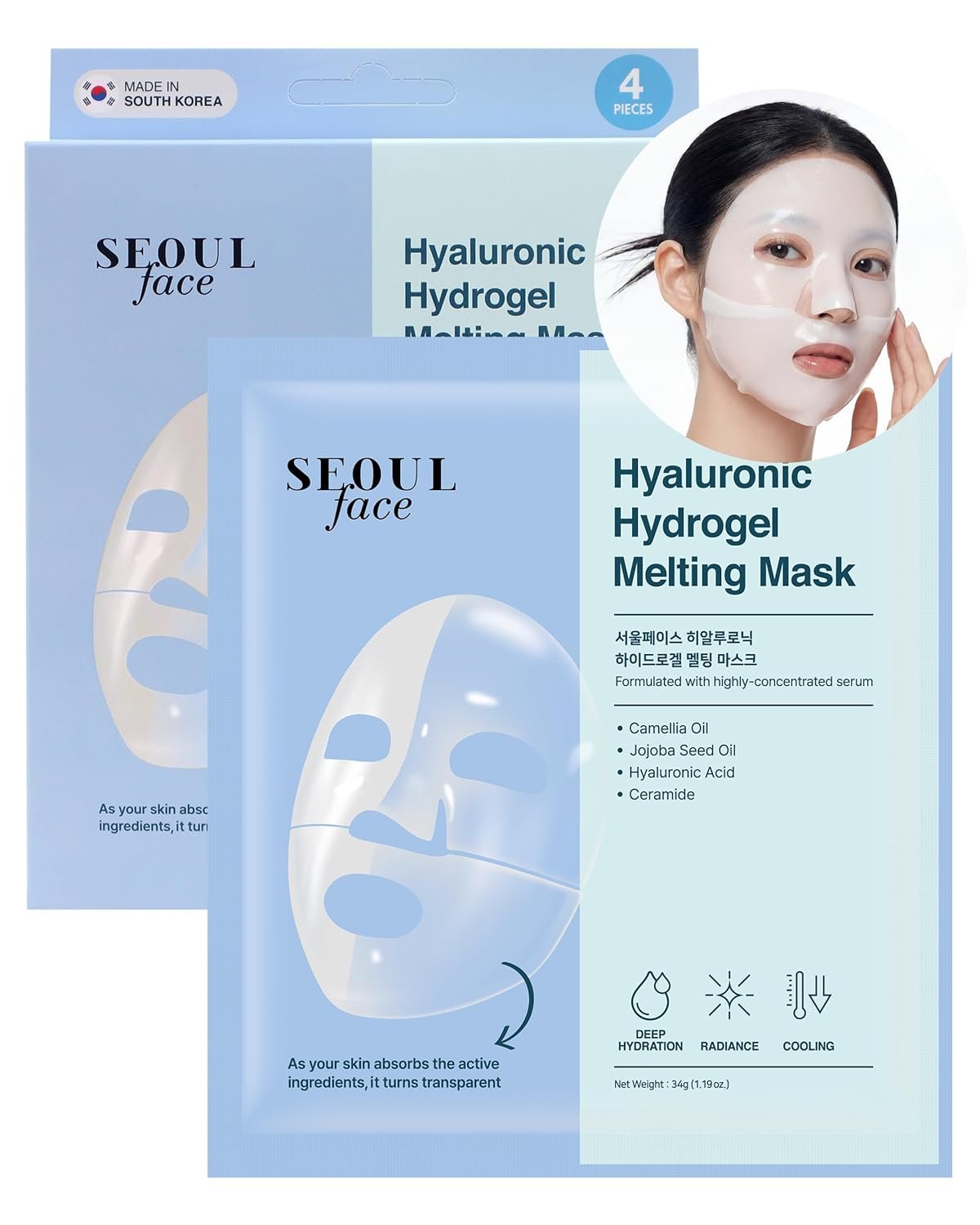 DERMAL Hyaluronic Hydrogel Melting Jelly Gel Mask 4ea – Korean Overnight Face Mask with Ceramide – Deep Moisturizing, Pore Minimizing for Glow Skin – Korean Skincare