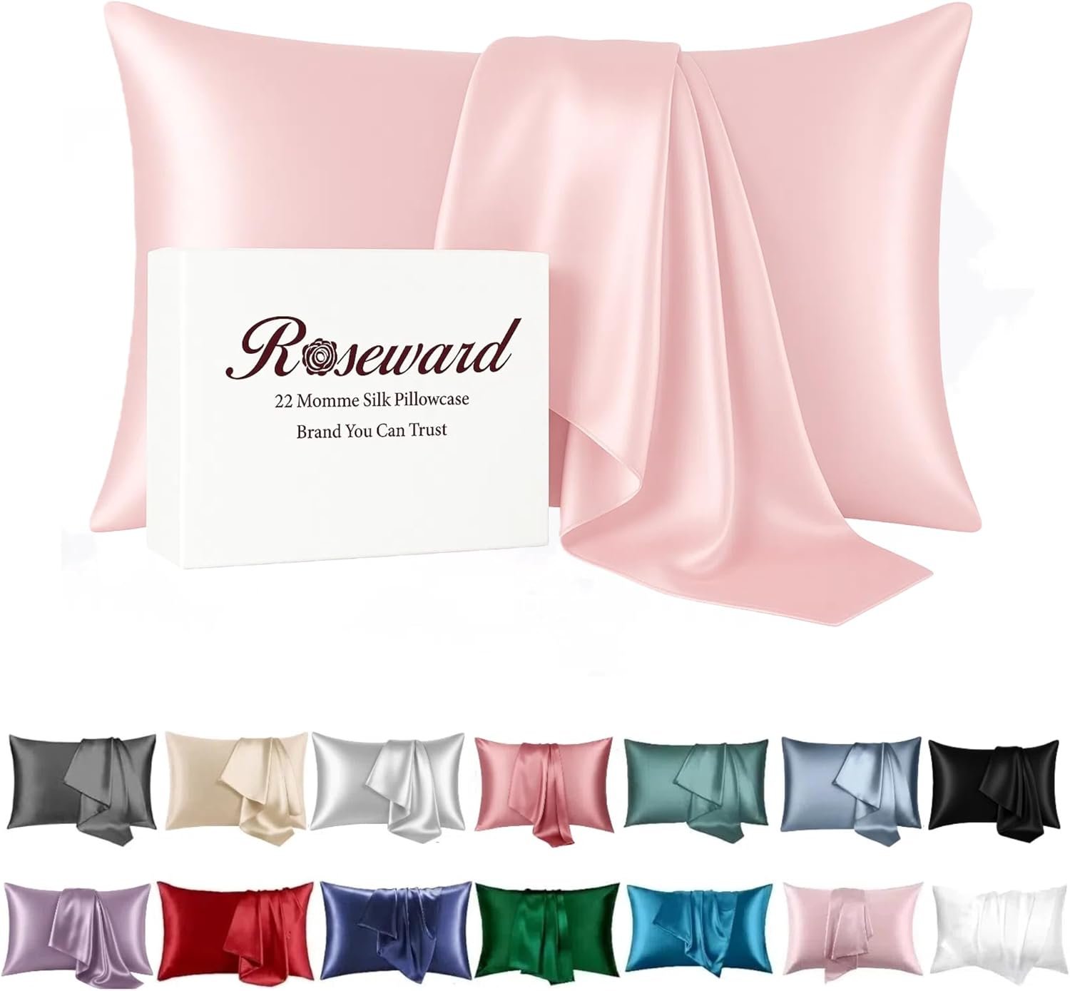 Oeko-TEX Certified Pink Silk Pillowcase for Sleeping Women Made in USA, 22 Momme Real Mulberry Silk Pillow Cases with Zipper, 6A Grade 100% Organic, Beauty Boost, 1 Pc 20″x26″ (Standard, Pink)