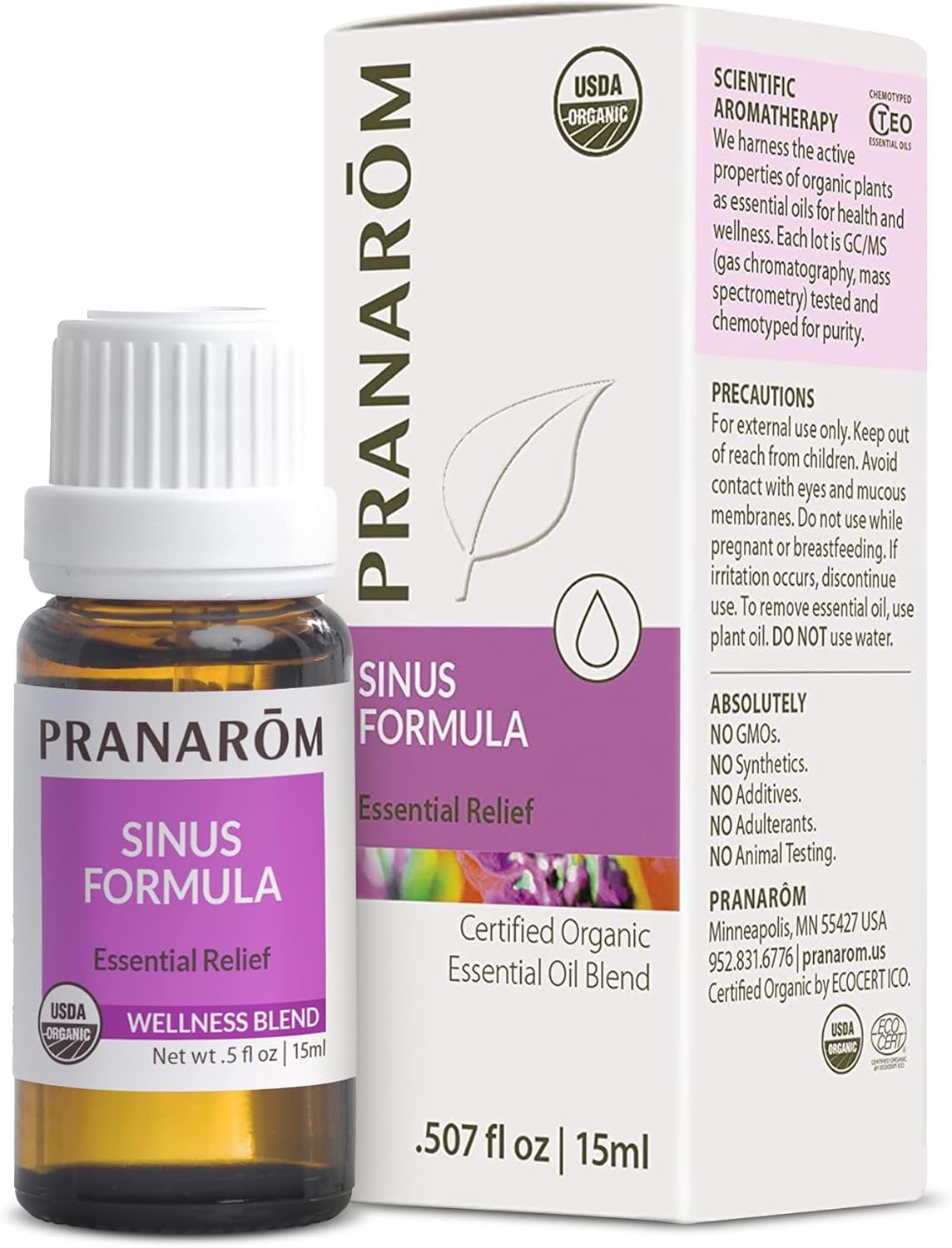 Pranarom – Sinus Formula Essential Oil Blend, Organic Essential Oils for Health, Essential Oils for Wellness, Aromatherapy Essential Oils, Certified Organic, 15ml