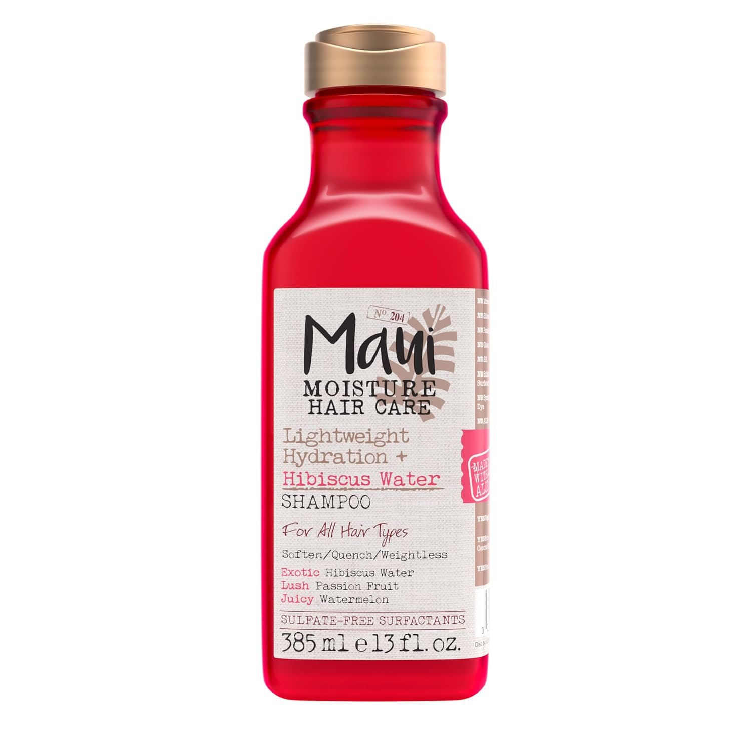 Maui Moisture Lightweight Hydration + Hibiscus Water Shampoo, Moisturizing Aloe Vera Shampoo Softens Curly Hair, Vegan & Sulfate-Free Surfactants, 13 Fl Oz