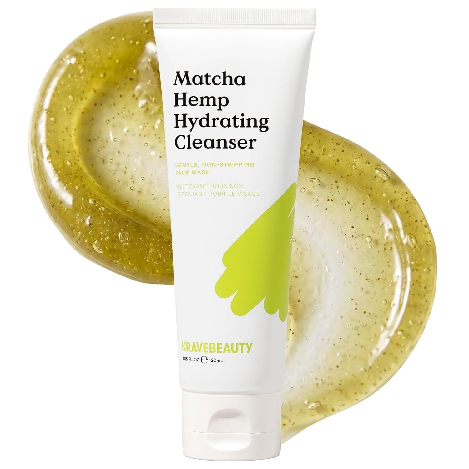 KraveBeauty Matcha Hemp Hydrating Cleanser for Dry or Sensitive Skin, Gentle, Non-Stripping Face Wash with Matcha, Hemp Seed Oil & Glycerin, Fragrance Free, 120ml