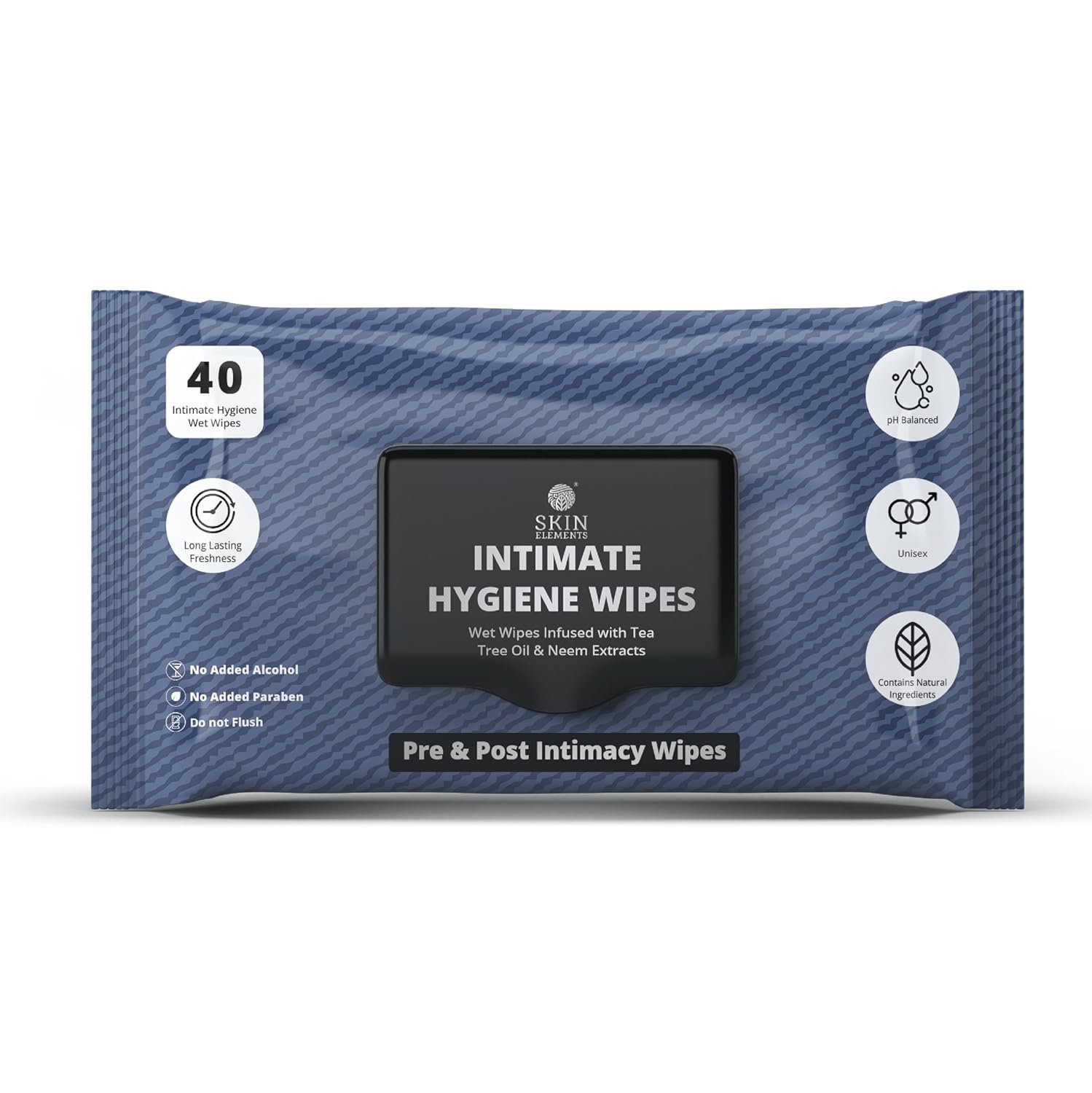 Skin Elements Intimate Hygiene Wipes | Unisex | pH Balanced Wet Wipes | Tea Tree Oil & Neem Extracts | 40 Intimate Hygiene Wet Wipes | Pre and Post Intimacy