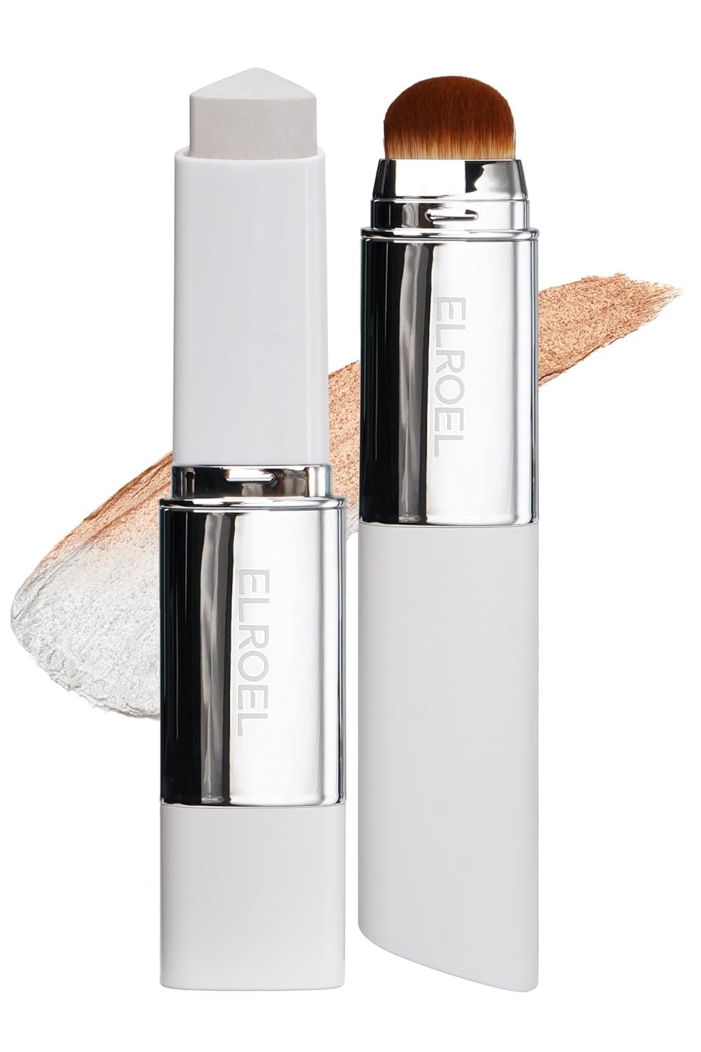 ELROEL Blanc Cover Cream Stick V White – Korean Color-Changing Foundation Stick with Volufiline – Medium to Full Coverage Dewy Finish Base Makeup – Dual-Ended with Detachable Brush (203 Medium)
