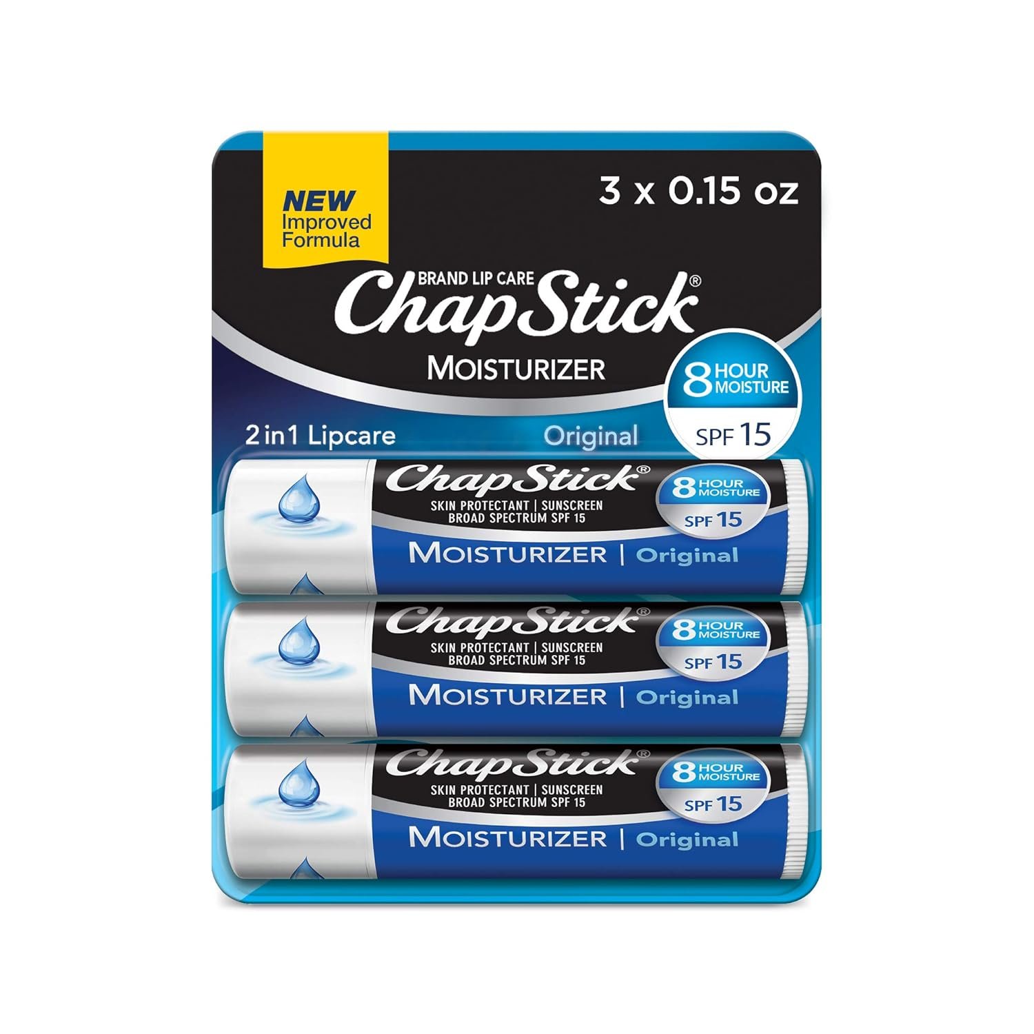 ChapStick Moisturizer Original Lip Balm Tubes, SPF 15 and Skin Protectant – 0.15 Oz (Pack of 3)