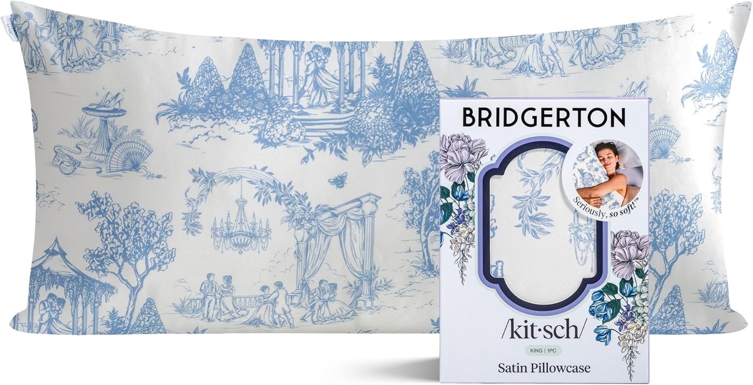 Bridgerton x Kitsch Satin Pillowcase with Zipper for Hair & Skin – Softer Than Silk Pillow Cases, Cooling Satin Pillow Case, Wrinkle-Free – King Size Satin Pillow Case (19×36) – Garden Toile