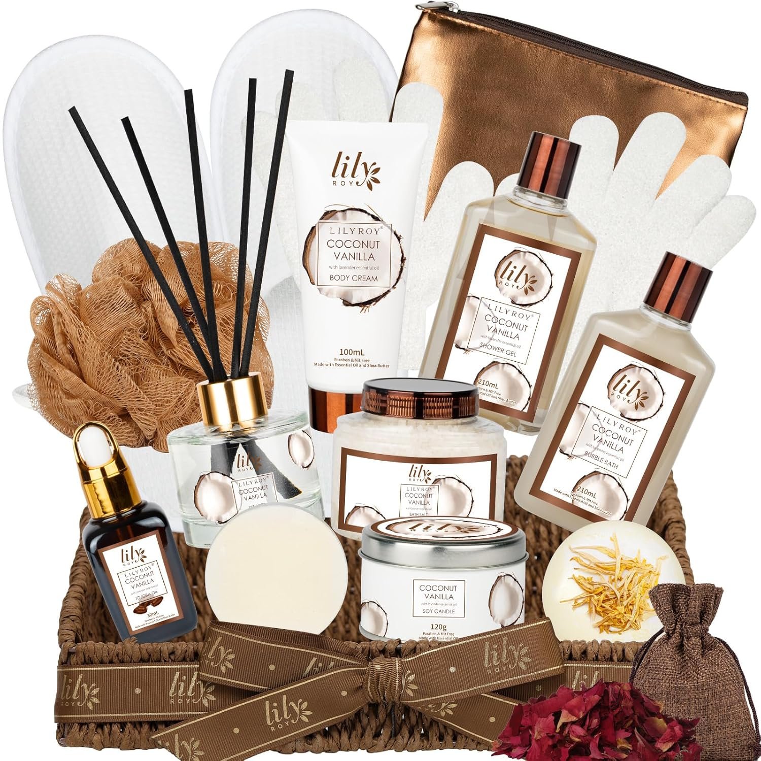Gifts for Women, Mother’s Day Gift Basket for Mom, Spa Gift Basket for Women, Coconut Vanilla Bath and Body Spa Gifts for Women & Men, Spa Gift Set Designed for Fathers Day, Birthday, Christmas Gifts