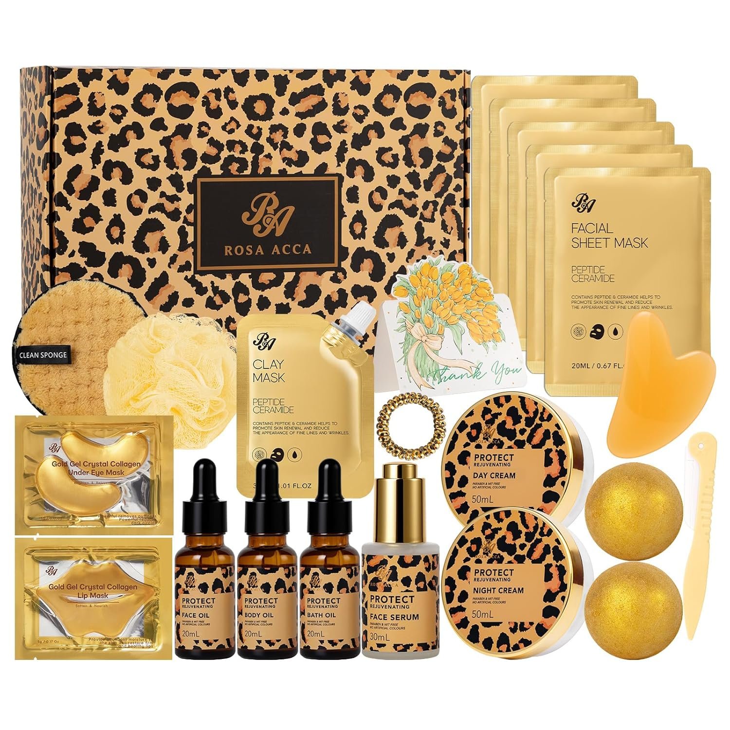 23 Pcs Mother’s Day Gift for Mom, Leopard Skin Care Set for Women, Bath and Body Gifts Basket Set, Spa Gift Baskets, Day Cream, Bath Bombs, Serum, Birthday, Christmas, Valentines, Anniversary, Wife