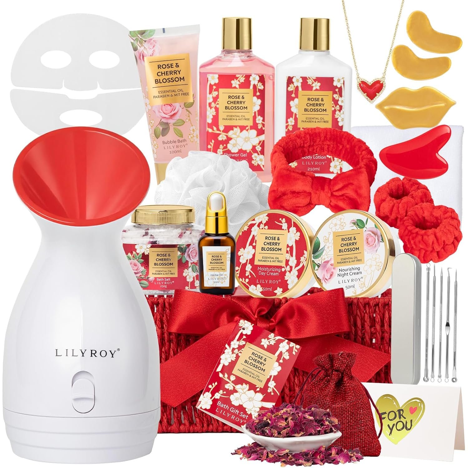 Mothers Day Gifts for Women – 27 Pcs Bath and Body Gifts Basket Set, Rose Spa Gifts Set Skin Care Set for Women, Gift Baskets Set for Mom | Gifts for Birthday, Christmas Gift, Valentines Day Gift