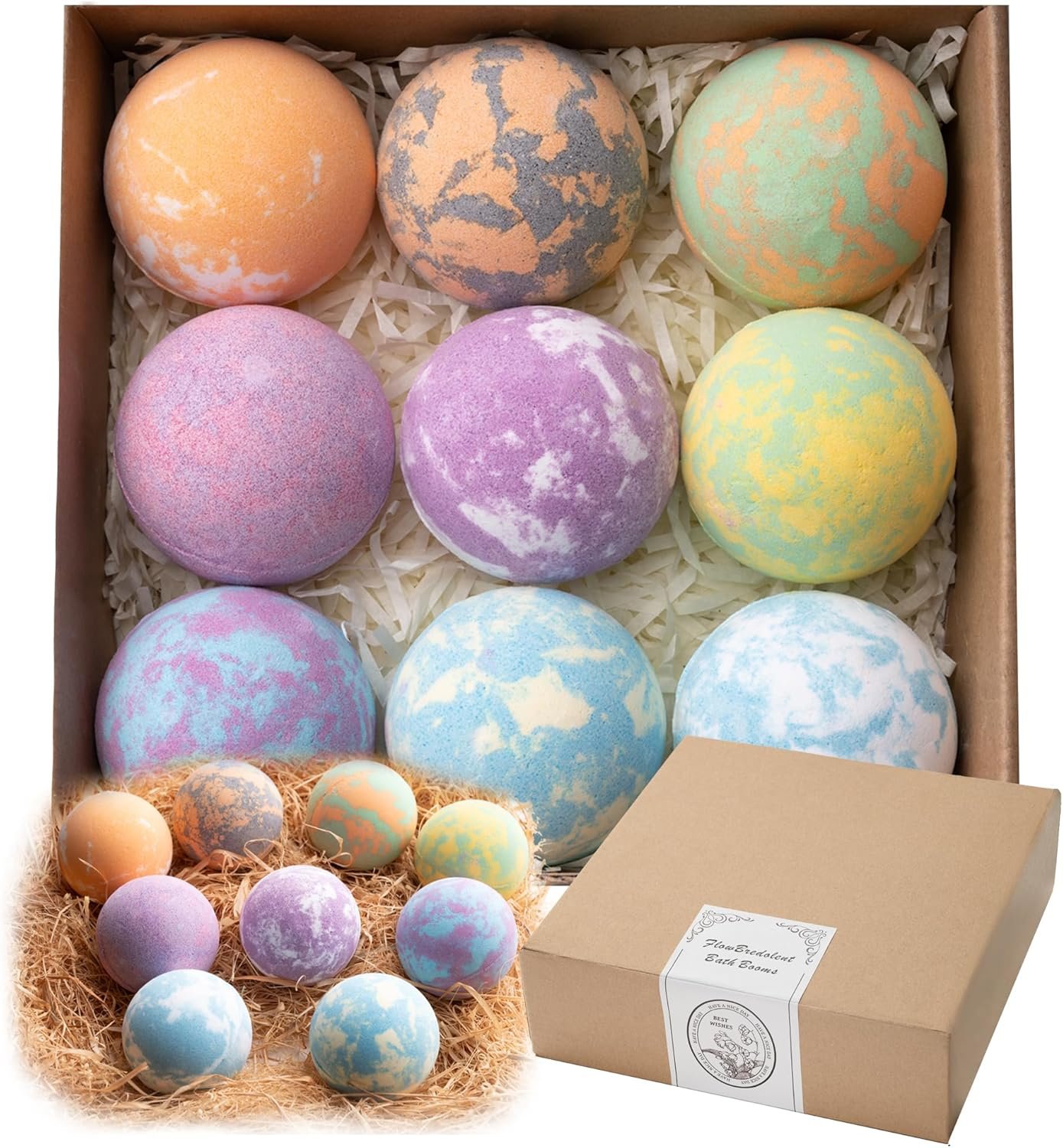 FlowBredolent Bath Bombs for Women, 9pcs Handmade Bubble Bath Bombs with Natural Essential Oils, Wonderfull Mother’s Day Gift, as Well as Nice Valentine’s Day or Birthday Gift for Wife and Girlfriend
