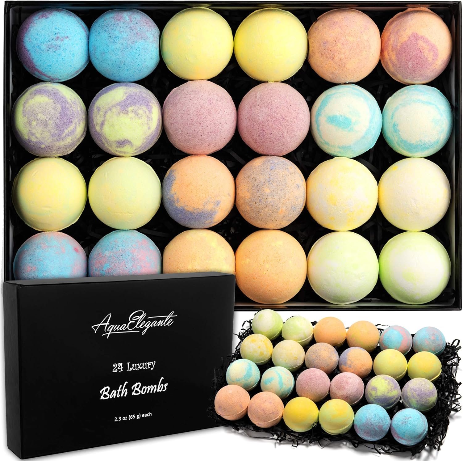 Aqua Elegante Luxury Bath Bombs for Women – Gift Set of 24 Fizzy Bathbombs with Essential Oils, Shea Butter, Coconut Oil – No Stain, Natural, Vegan, Moisturizing Spa Present for Mom, Wife, Girlfriend