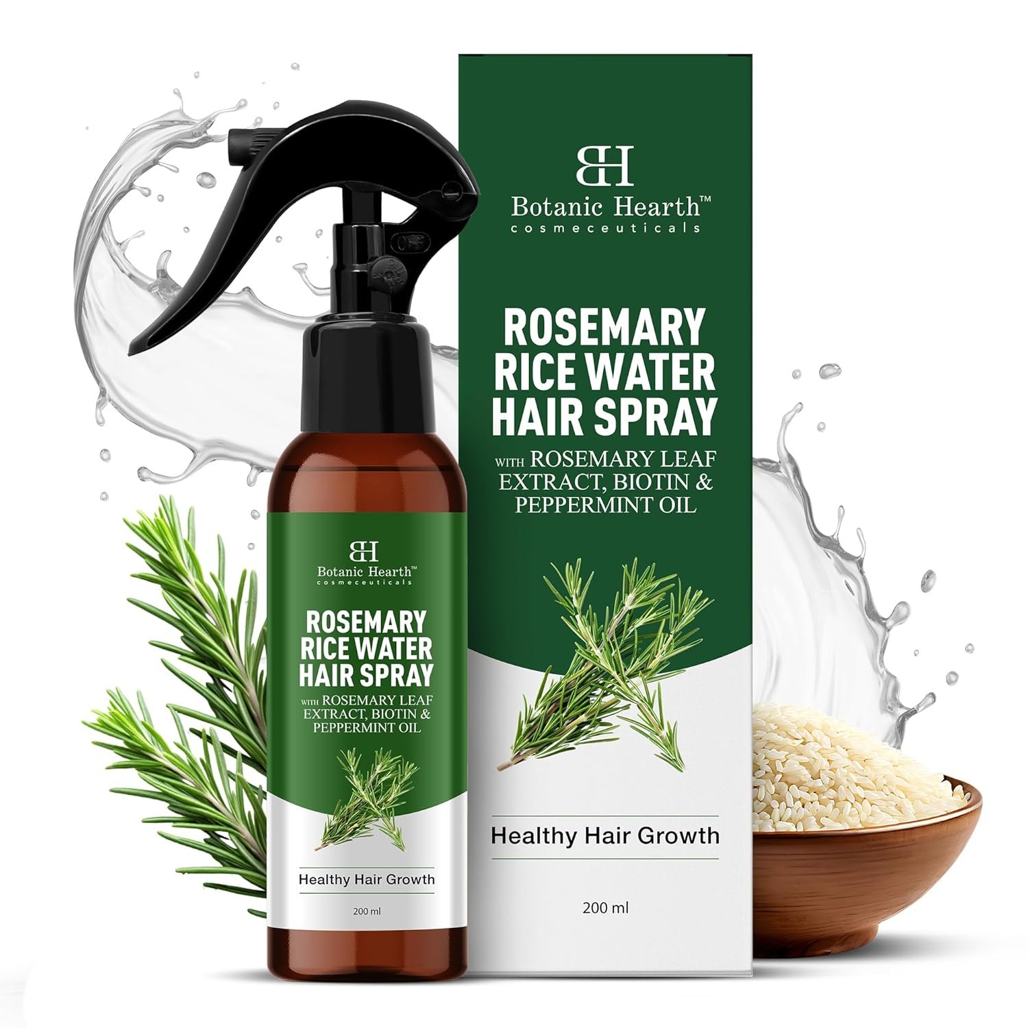 Botanic Hearth Rosemary Rice Water Spray 6.8 fl oz for Hair Growth Korean Scalp Detox & Hydrating Hair Treatment for Thinning, Anti-Itch & Anti-Flake, Sulfate & Paraben Free