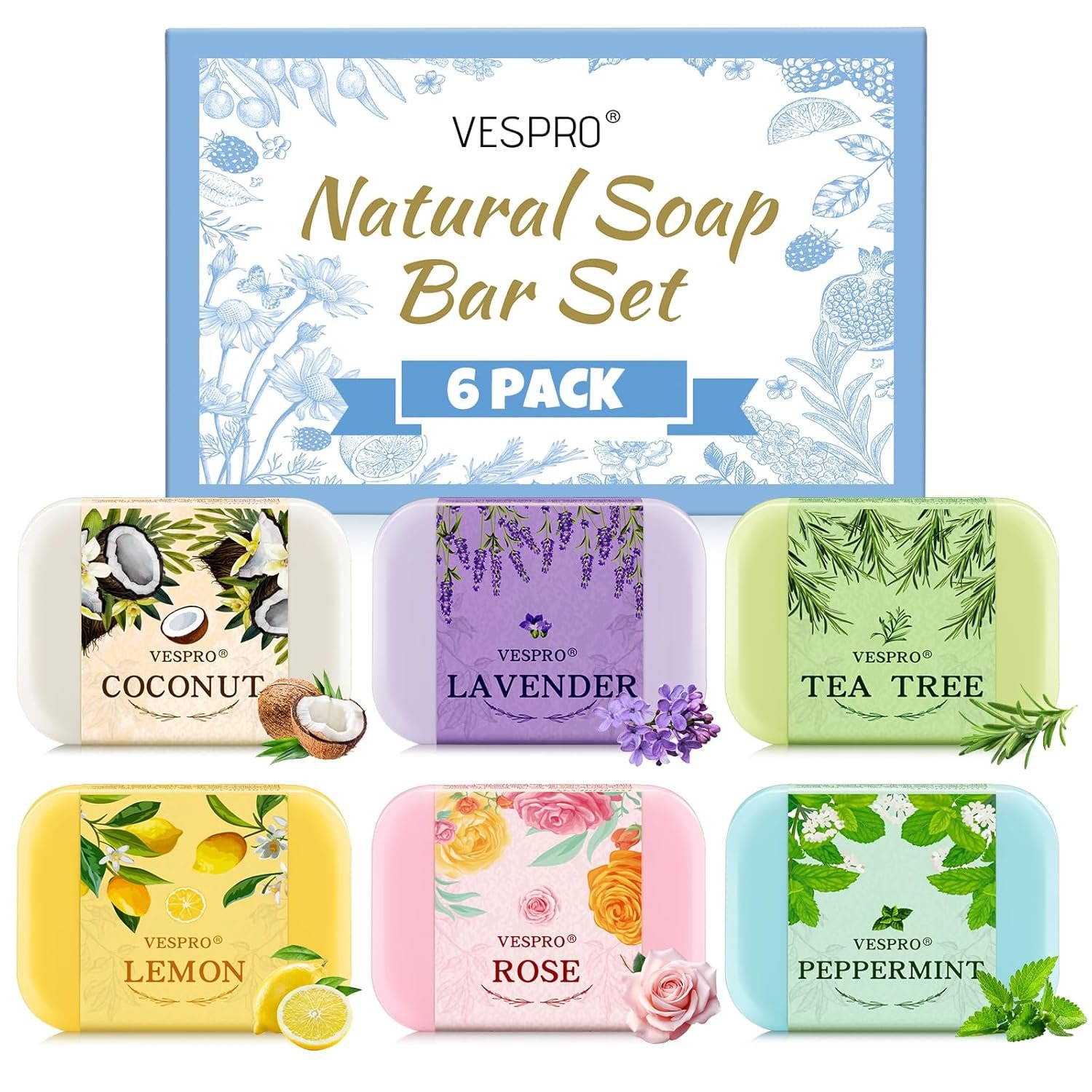 Natural Bar Soap Gift Set with Olive Extract, Perfect Fancy Soaps for Women Gifts, Handmade Bar Soap for Teen Girls, Travel Size Soap Bar, Thank You Gifts for Mom, Party Favors for Guests(Pack of 6)