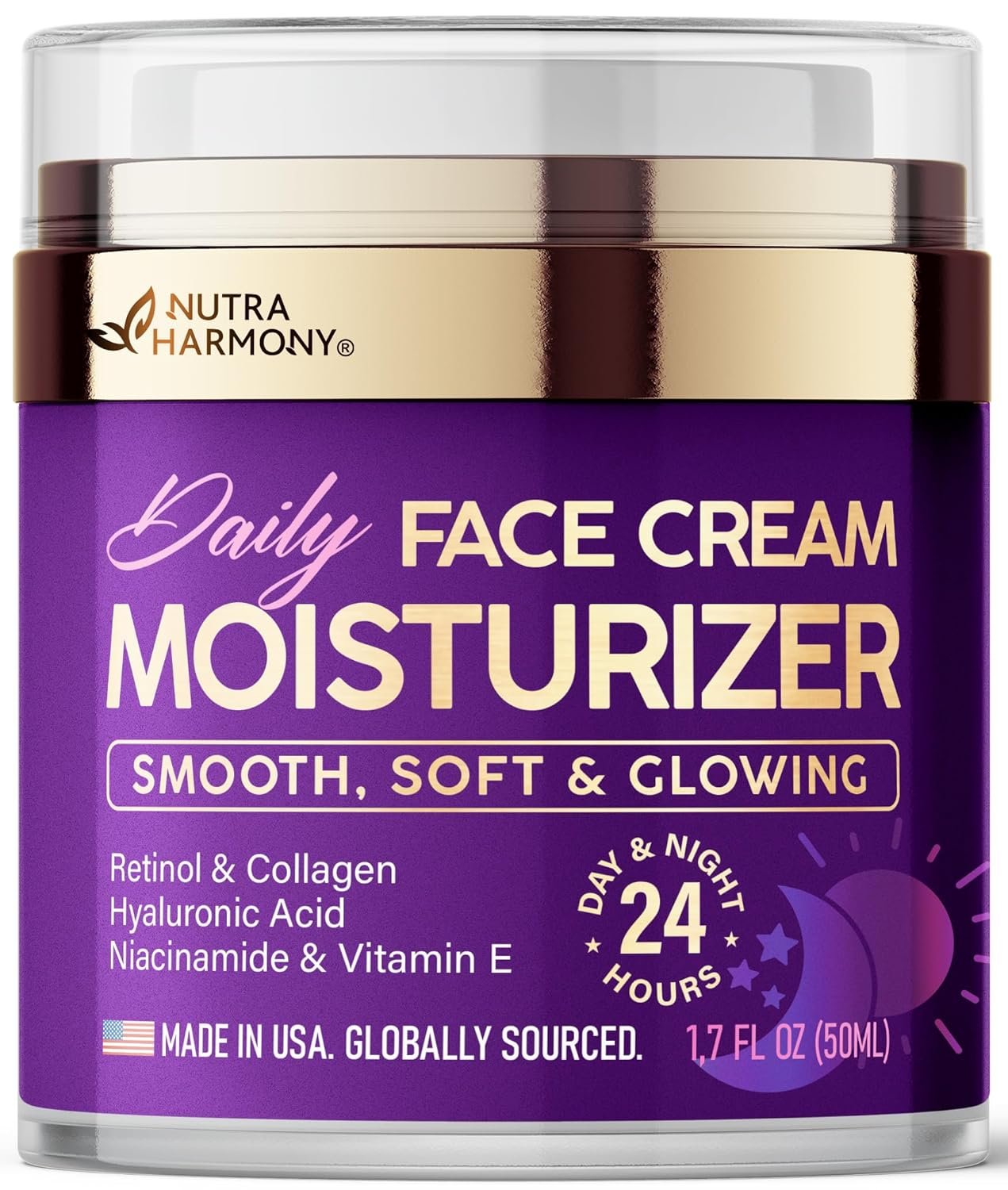 Face Moisturizer – Day & Night Face Cream – Collagen | Retinol | Hyaluronic Acid | Ceramides – Smooth, Soft & Glowing Skin – DD Cream for Women & Men – Dermatologically Tested – Made in USA 1.7 FL OZ