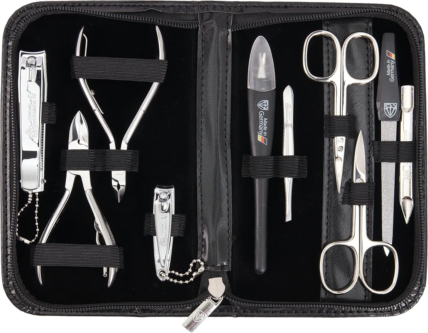 3 Swords Germany – brand quality 10 piece manicure pedicure grooming kit set for professional finger & toe nail care scissors clipper fashion leather case in gift box, Made by 3 Swords (00286)