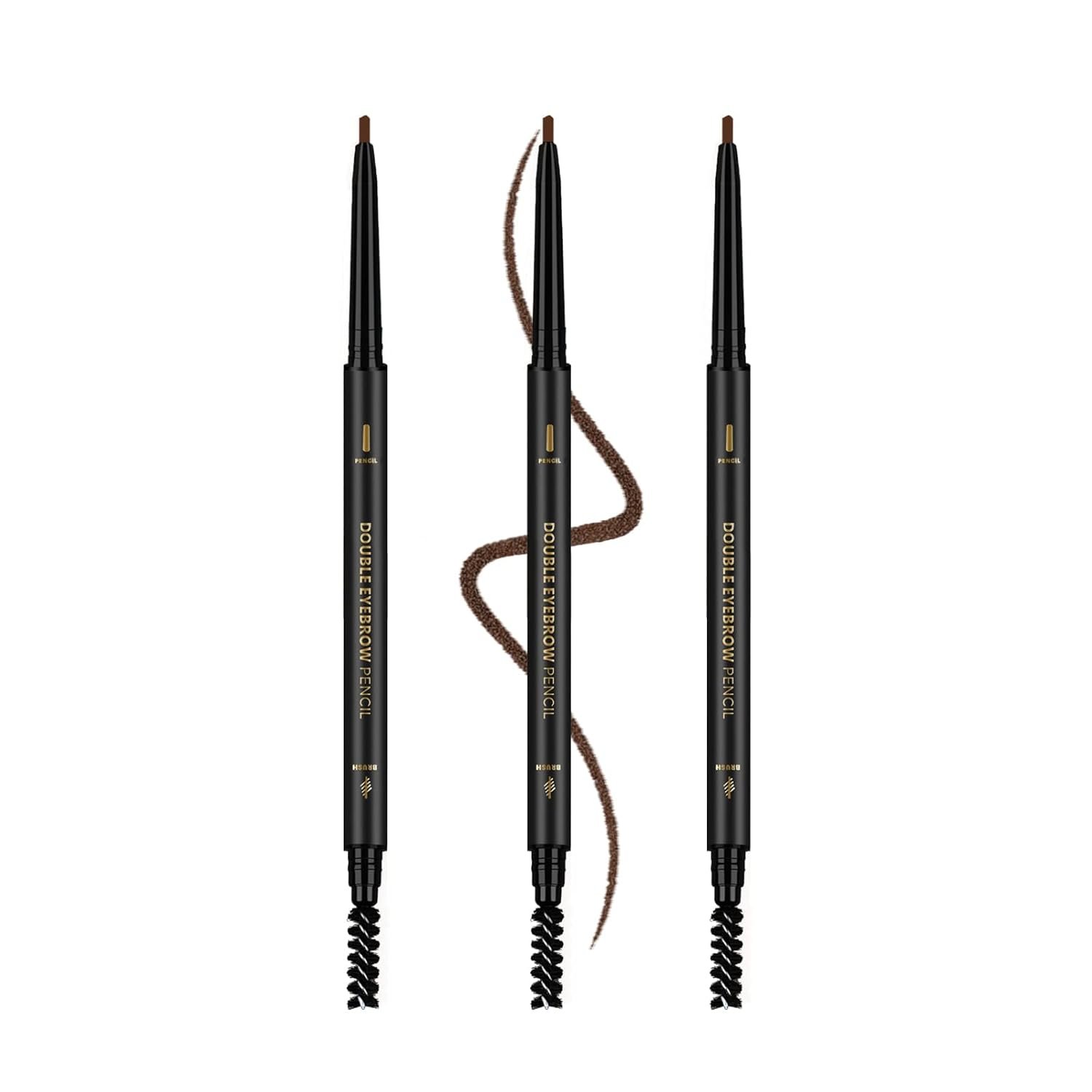 3Pcs Waterproof Eyebrow Pencil Dark Brown, Premium Eye Brow Pencil Brn with Spoolie Brush, Longwearing for Perfect Brows, Professional, Precision, Defines, Double-ended Eyebrow Pen for Women, O’CHEAL