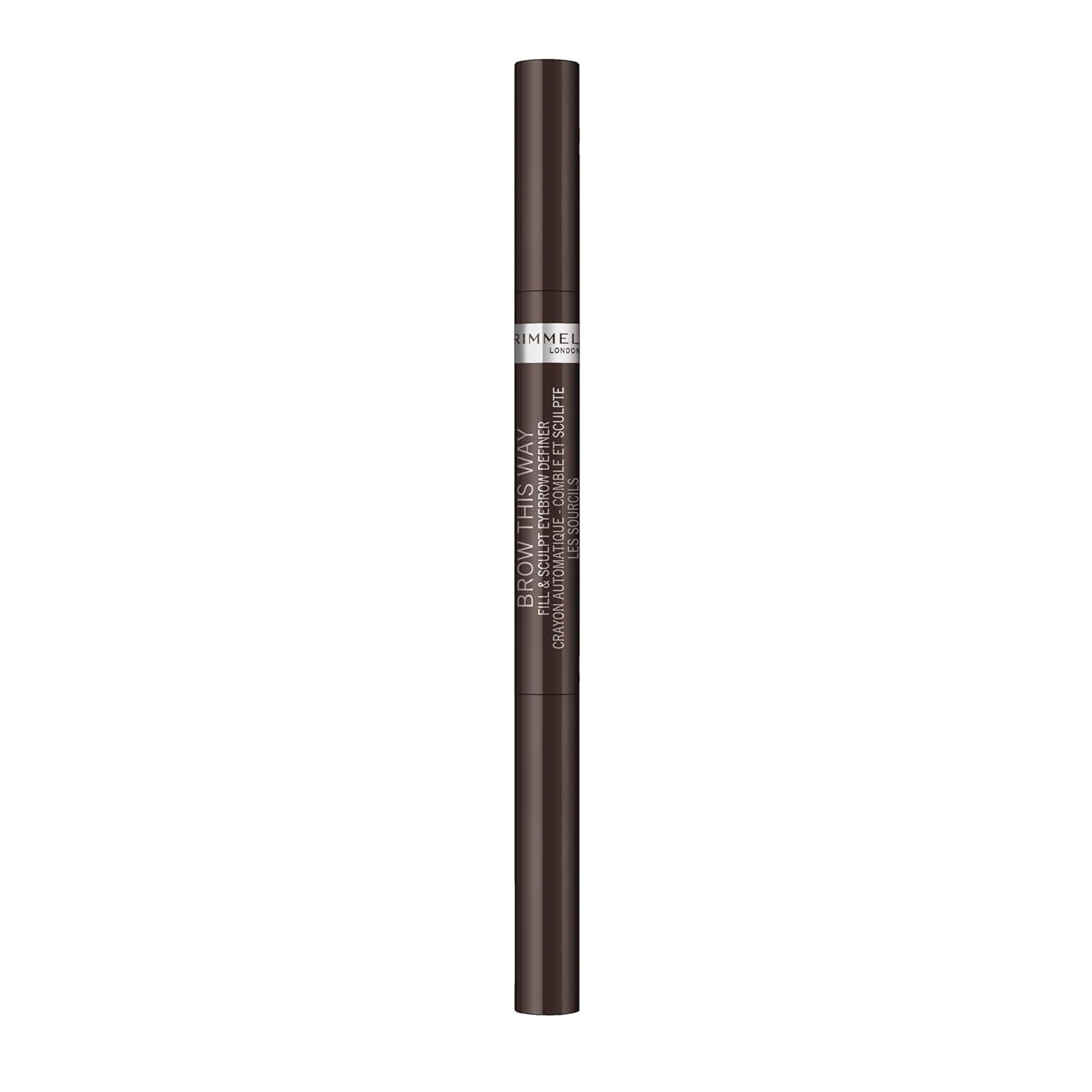 Rimmel Brow This Way Fill & Sculpt Eyebrow Definer, 003 Dark Brown, Double Ended Brow Pencil, Defines & Sculpts Brows, Lasts All Day, Vegan Formula, 0.01 oz