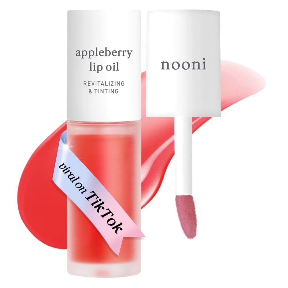 NOONI Korean Lip Oil – Appleberry | Long-Lasting, Moisturizing, Plumping, Revitalizing for Dry Lips, Waterproof, No Peel Off, Hydrating Nourishing Crystal Clear Lip Stain, Stocking Stuffers 0.12 FL Oz