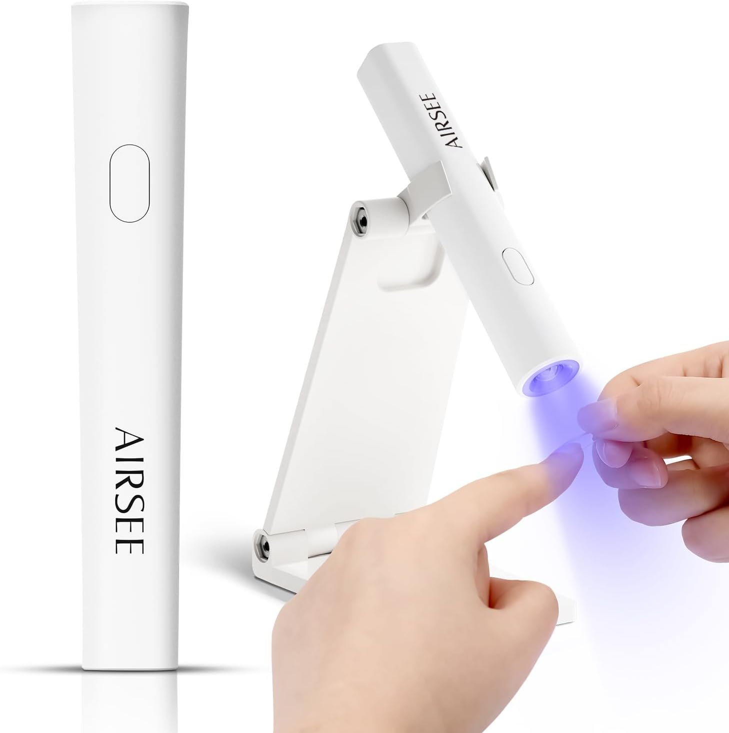 AIRSEE Mini Handheld UV Light for Gel Nails with Stand,Portable Rechargeable Nail Lamps,2 Timers for Fast Extension,Rhinestone Glue Decoration,Gel Nail Strips at Home,Travel(White)