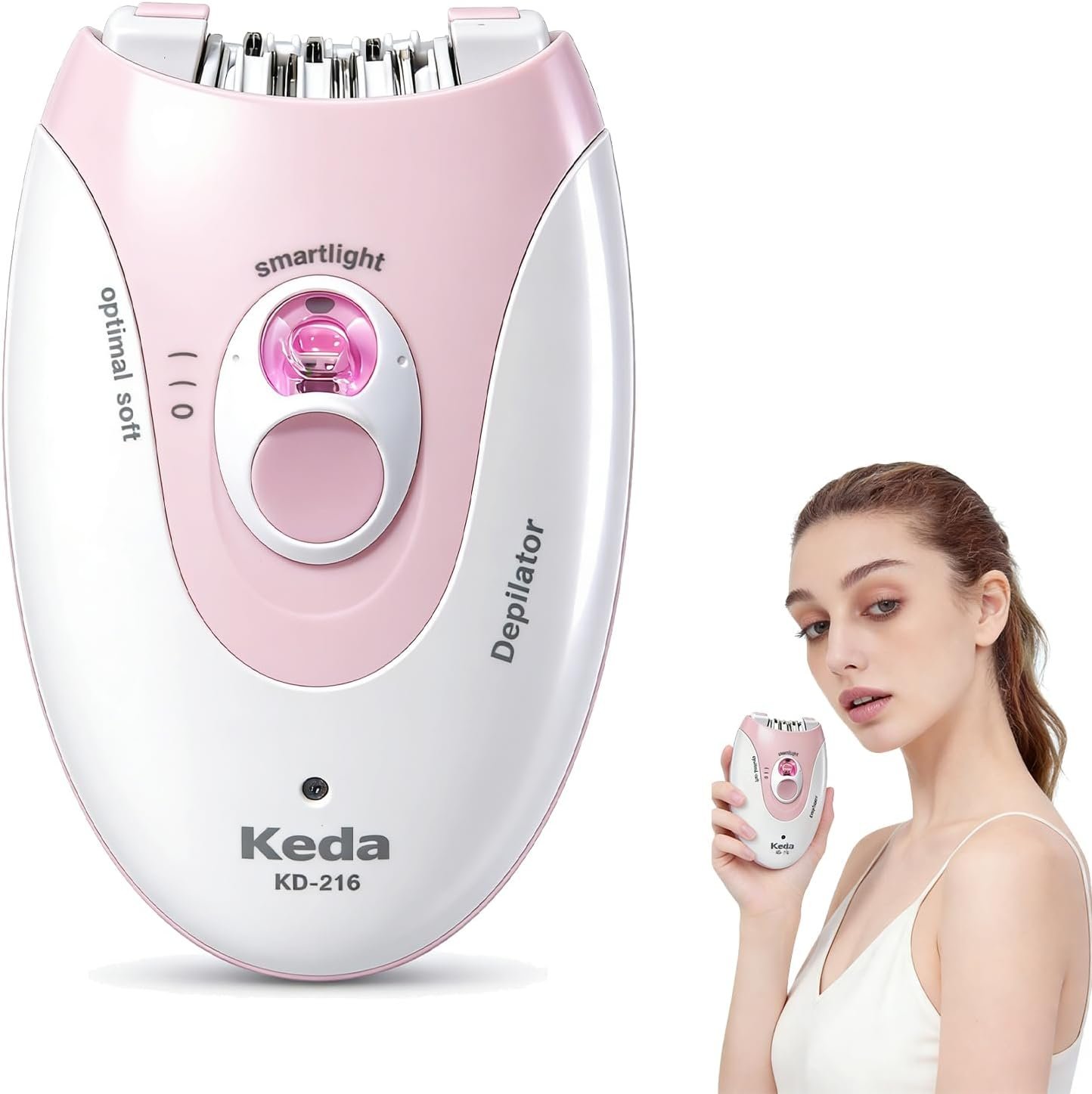 Epilator, 2-Speed Rechargeable Epilators Hair Removal for Women with Massage Pad & LED Light, Smooth Glide Hair Removal Device for Face, Arms, Legs