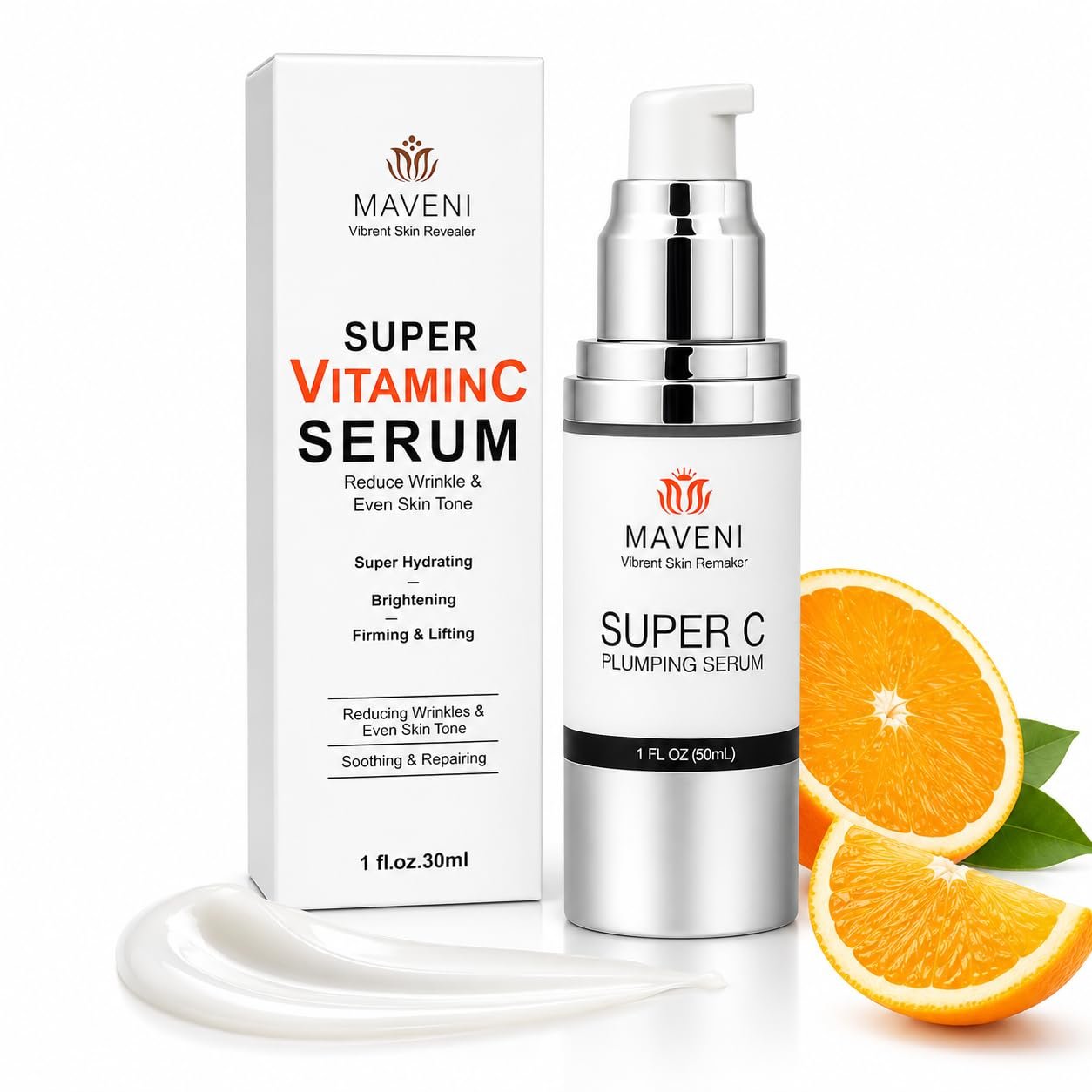 MAVENI Super Vitamin C Serum for Women over 70 With Hyaluronic Acid, Reduce Wrinkle, Hydrates, Firms, Lifts, Anti Aging Serum for Dark Spots, Wrinkles, DullSkin, 1 fl.oz.